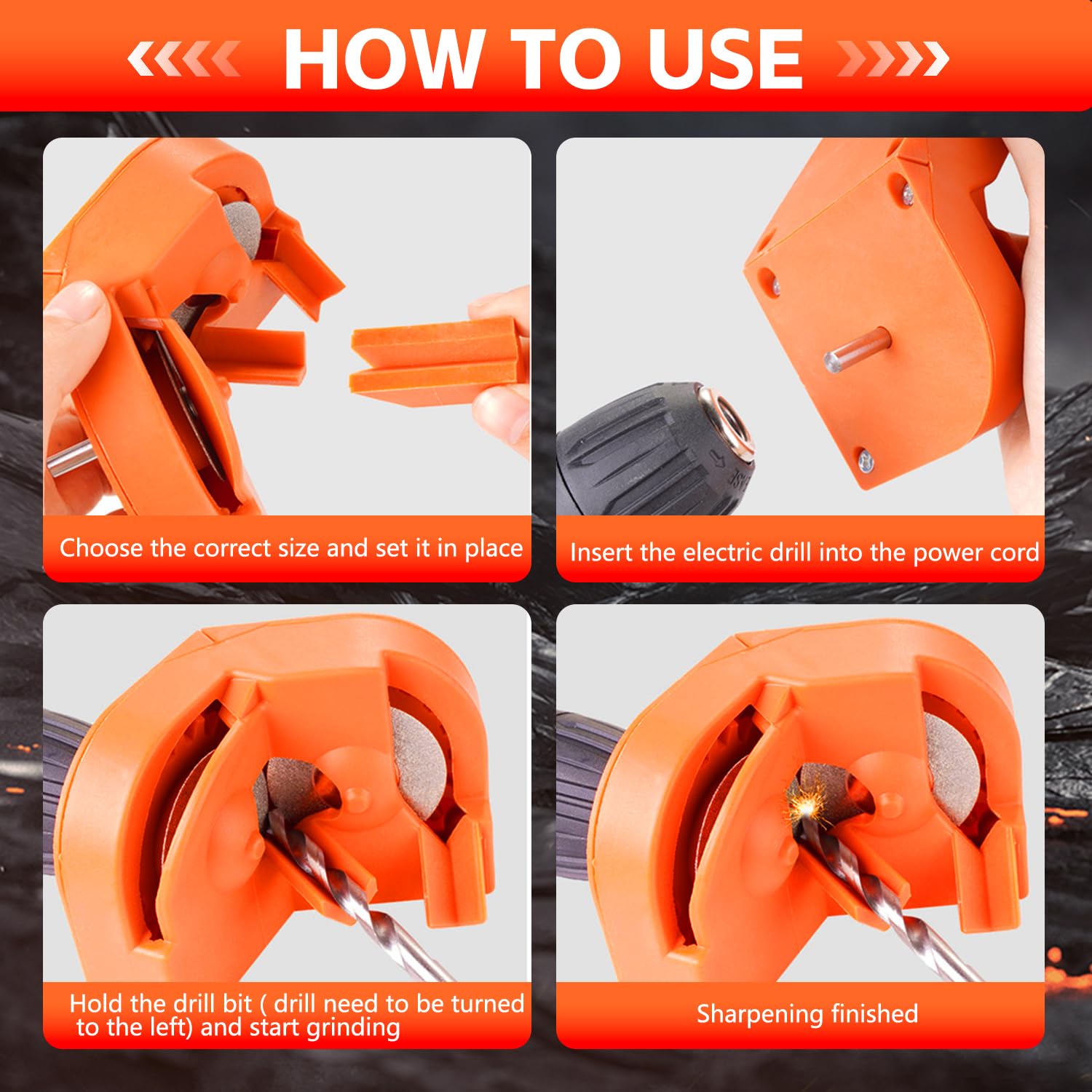 Multipurpose Drill Bit Sharpener - Universal Grinding Tool for High-Speed Steel, Masonry, Carbide, Cobalt & Tin-Coated Bits | Perfect for DIY Projects, Woodworking & Metalworking (Orange)