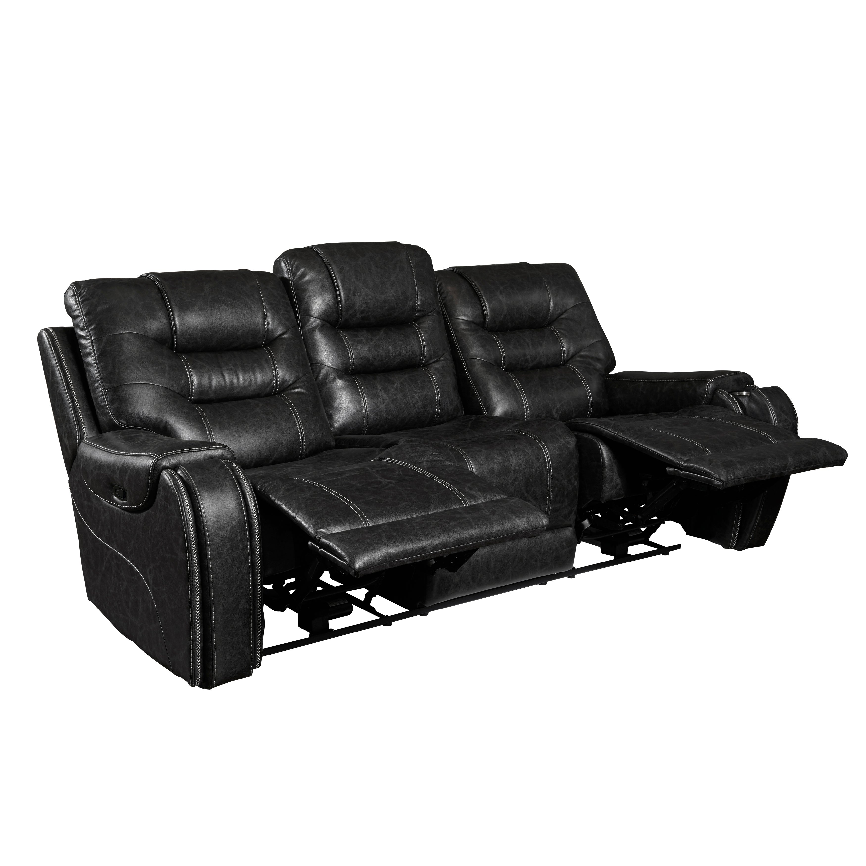 Rowena Modern Faux Leather Recliner Sofa Set - Smoke Gray - Comfortable Reclining Living Room Furniture for Home Theater & Family Relaxation