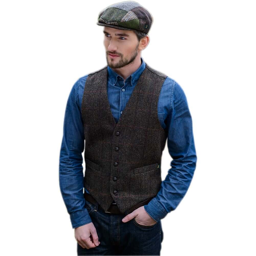 Premium Irish Tweed Vest for Men - 5-Button Classic Brown Waistcoat | Perfect for Weddings, Office & Formal Events