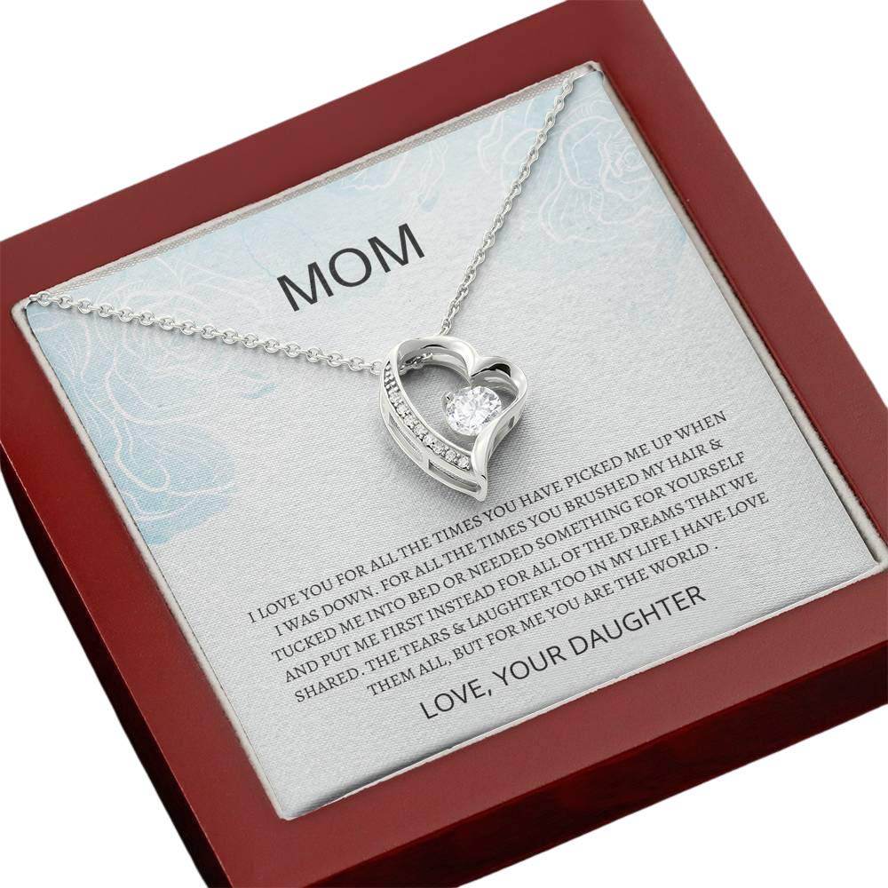 Forever Love Necklace for Mom - Heartfelt Mother's Day Gift from Daughter, Sterling Silver Mom Jewelry with Engraved Message - Perfect for Birthdays, Anniversaries & Special Moments
