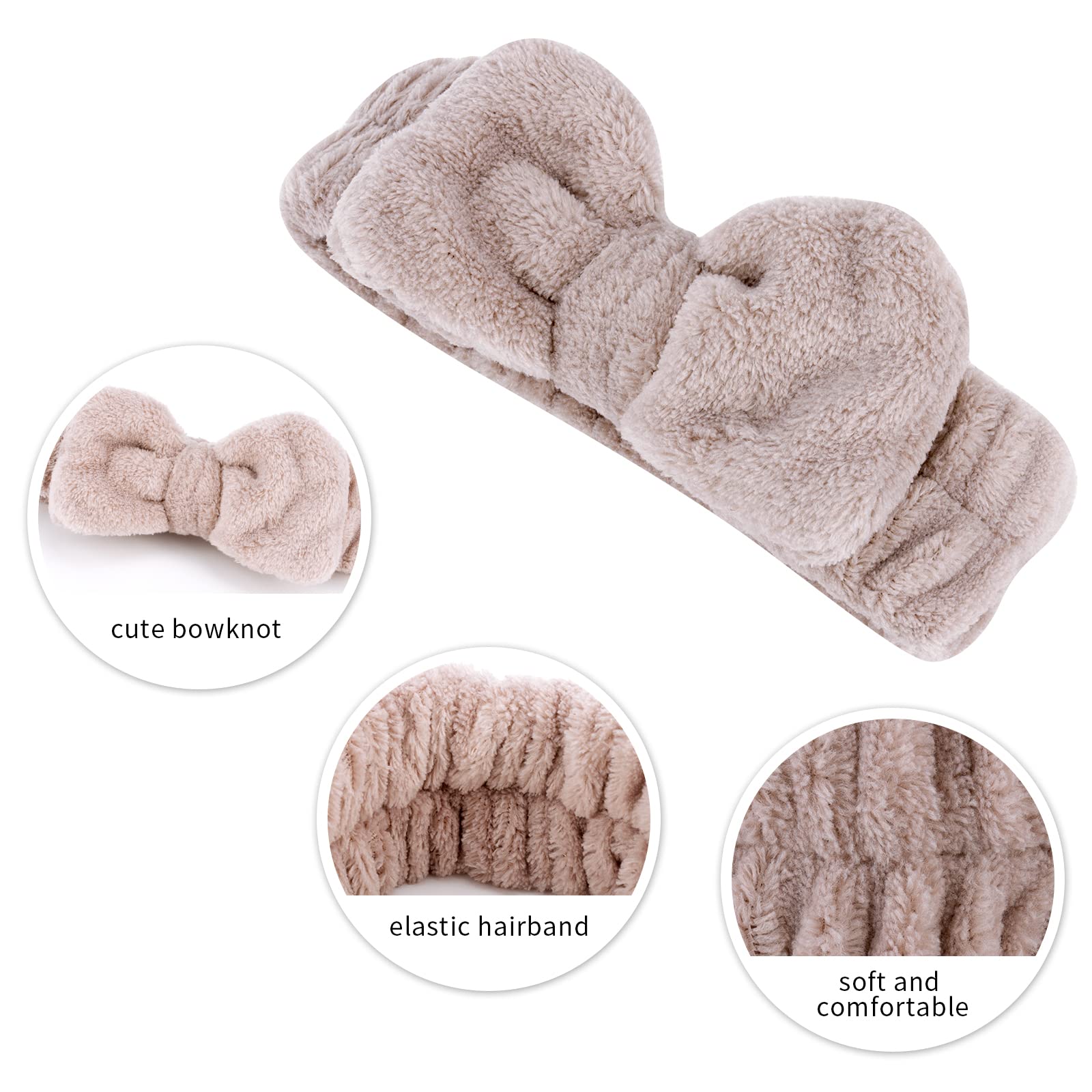4 Pack Soft SPA Headbands & Wristbands for Women & Men - Cute Skincare Headband with Bow for Washing Face, Makeup, Spa, and Skincare Routine - Absorbent Towel Hair Band & Wrist Wash Bands Set (Perfect for Facial Cleansing, Beauty Treatments & Daily Skincare)