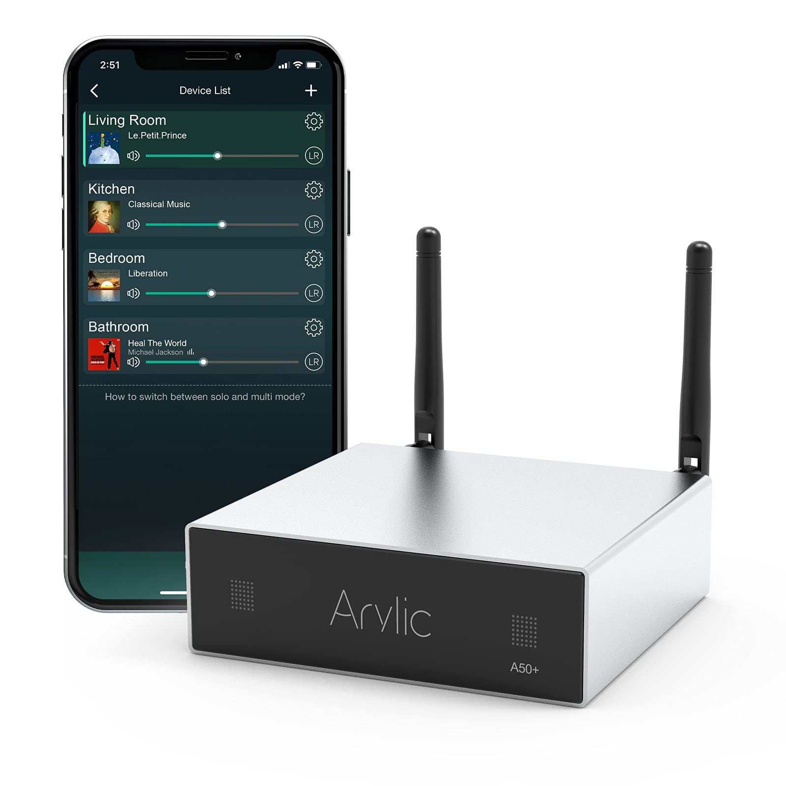 Arylic Up2stream A50+ 50W x 2 Stereo Amplifier - Wireless WiFi & Bluetooth Multiroom Audio System for Home Speakers | Supports AirPlay, Spotify & Tidal | Perfect for Living Room, Bedroom or Office Music Streaming