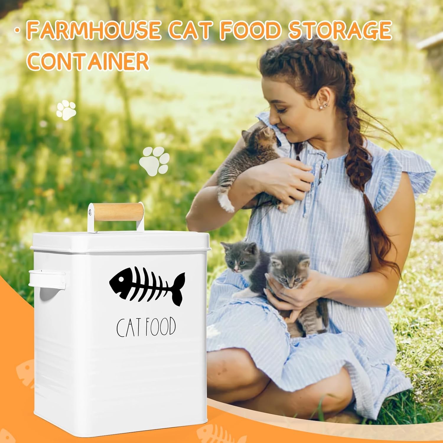 Airtight Cat Food Container with Metal Lid & Scoop for Kitchen Storage