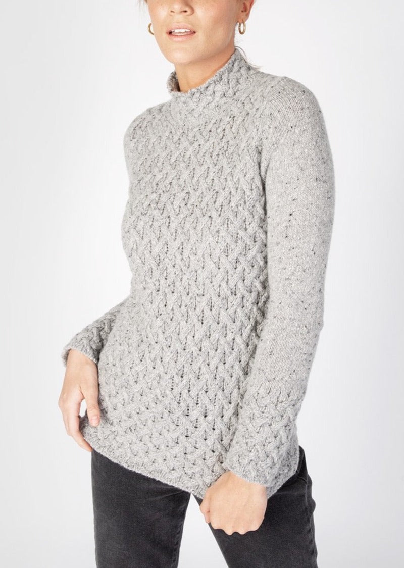 Ireland's Eye Women's Cable Knit Aran Sweater - Soft Wool Pullover for Women | Grey | Perfect for Fall & Winter, Casual Outfits, Office Wear & Cozy Nights