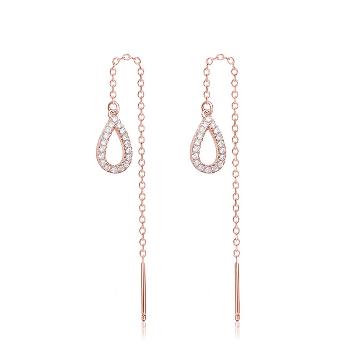 SLUYNZ Sterling Silver Teardrop Threader Earrings for Women - Dainty Drop Chain Dangle Earrings for Teens & Adults - Perfect for Parties, Weddings & Everyday Wear