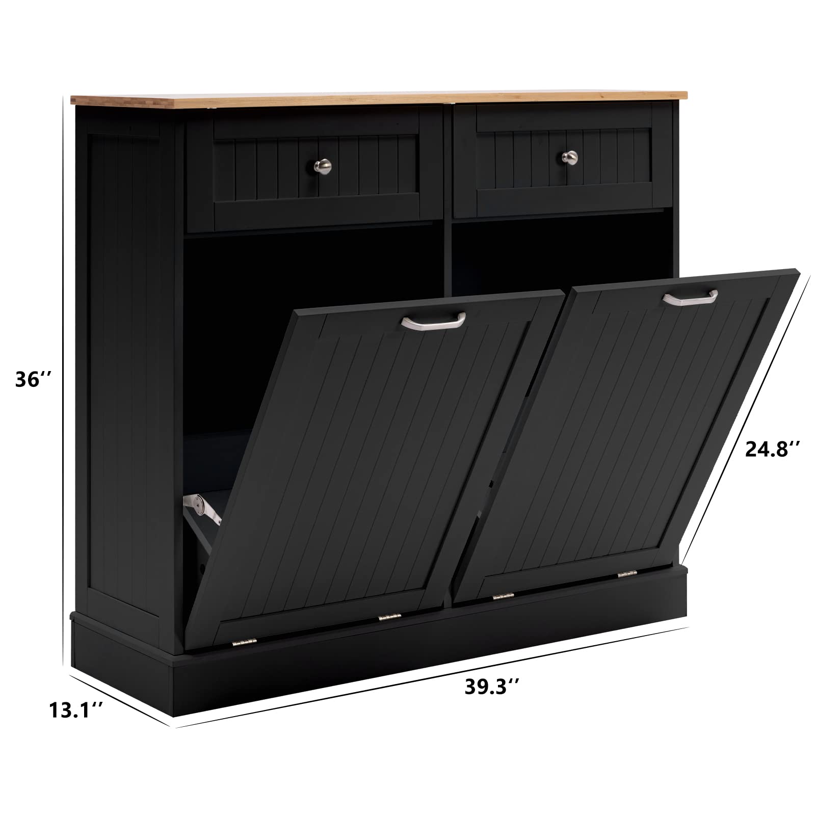 Gitua Freestanding Trash Cabinet with Tilt-Out Drawer - Pet Proof Kitchen Waste Bin & Laundry Hamper with Built-in Cutting Board - Wooden Recycling Station & Hideaway Trash Holder (2 Drawers, Black) - Perfect for Kitchens, Laundry Rooms & Small Spaces