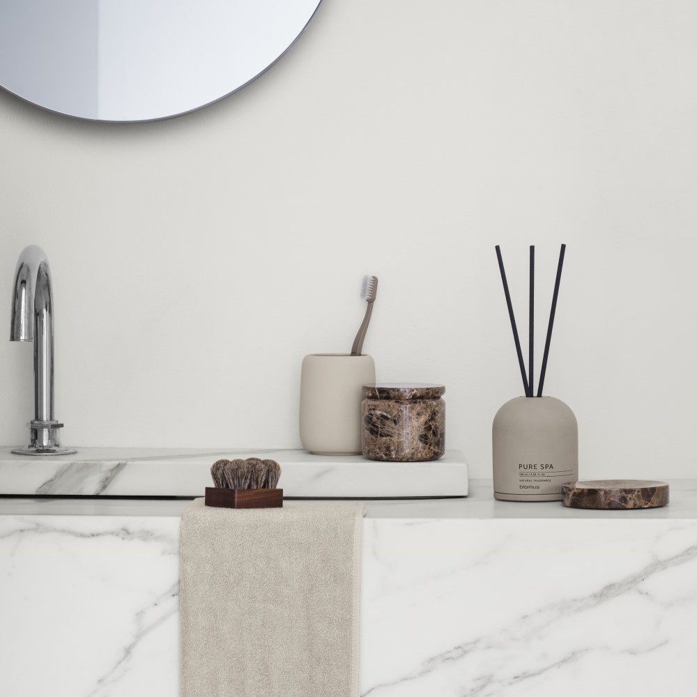 BLOMUS Sono Tumbler and Toothbrush Holder - 4.2 Inch Modern Bathroom Organizer for Cups, Brushes & Essentials | Moonbeam Finish | Perfect for Vanity, Sink Counter & Guest Bathroom Decor