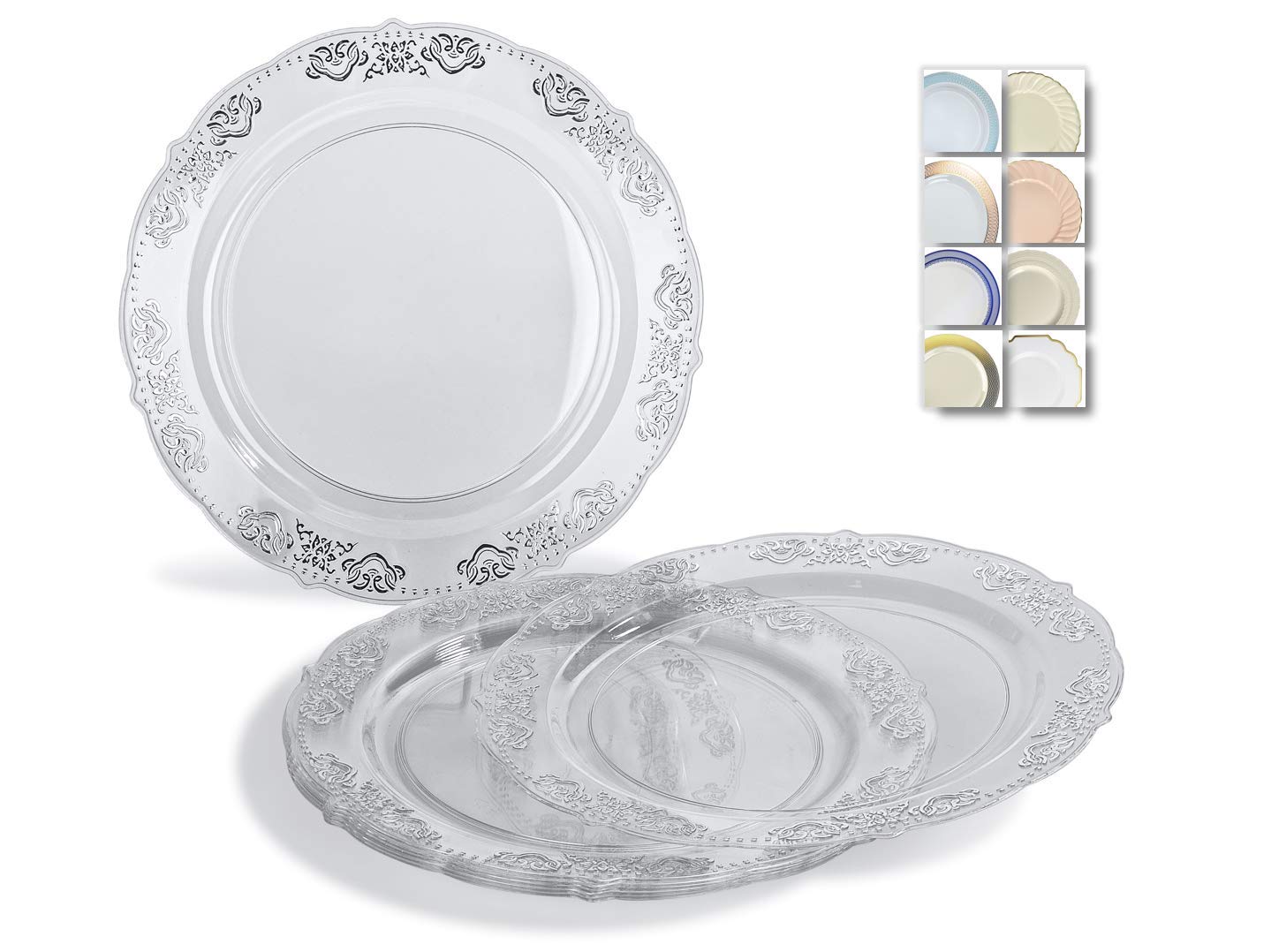 60-Pack Vintage Disposable Plastic Plates for Wedding & Party - 10.25