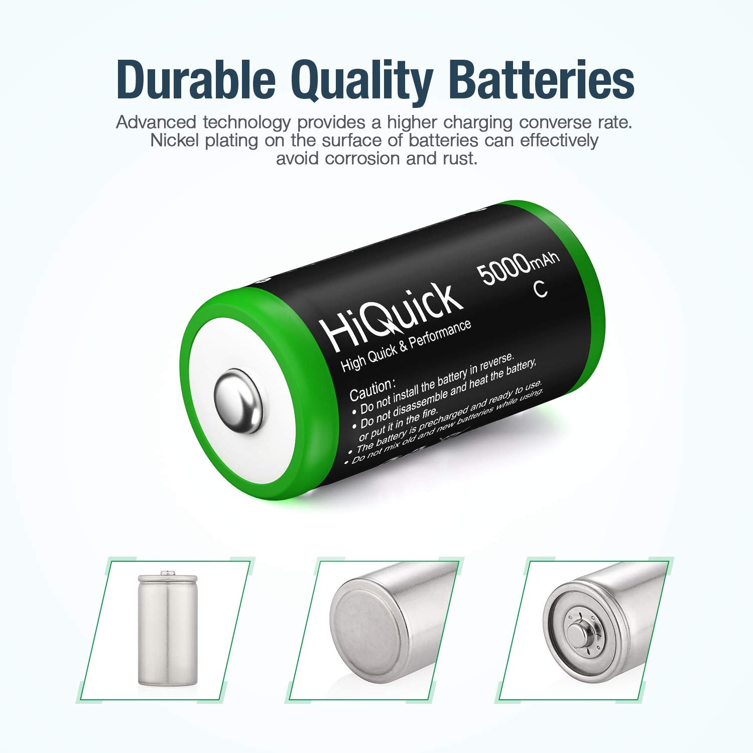 Hiquick C NiMH Rechargeable Batteries 1.2V 5000mAh - Long Lasting Power for Flashlights, Toys, and Electronic Devices