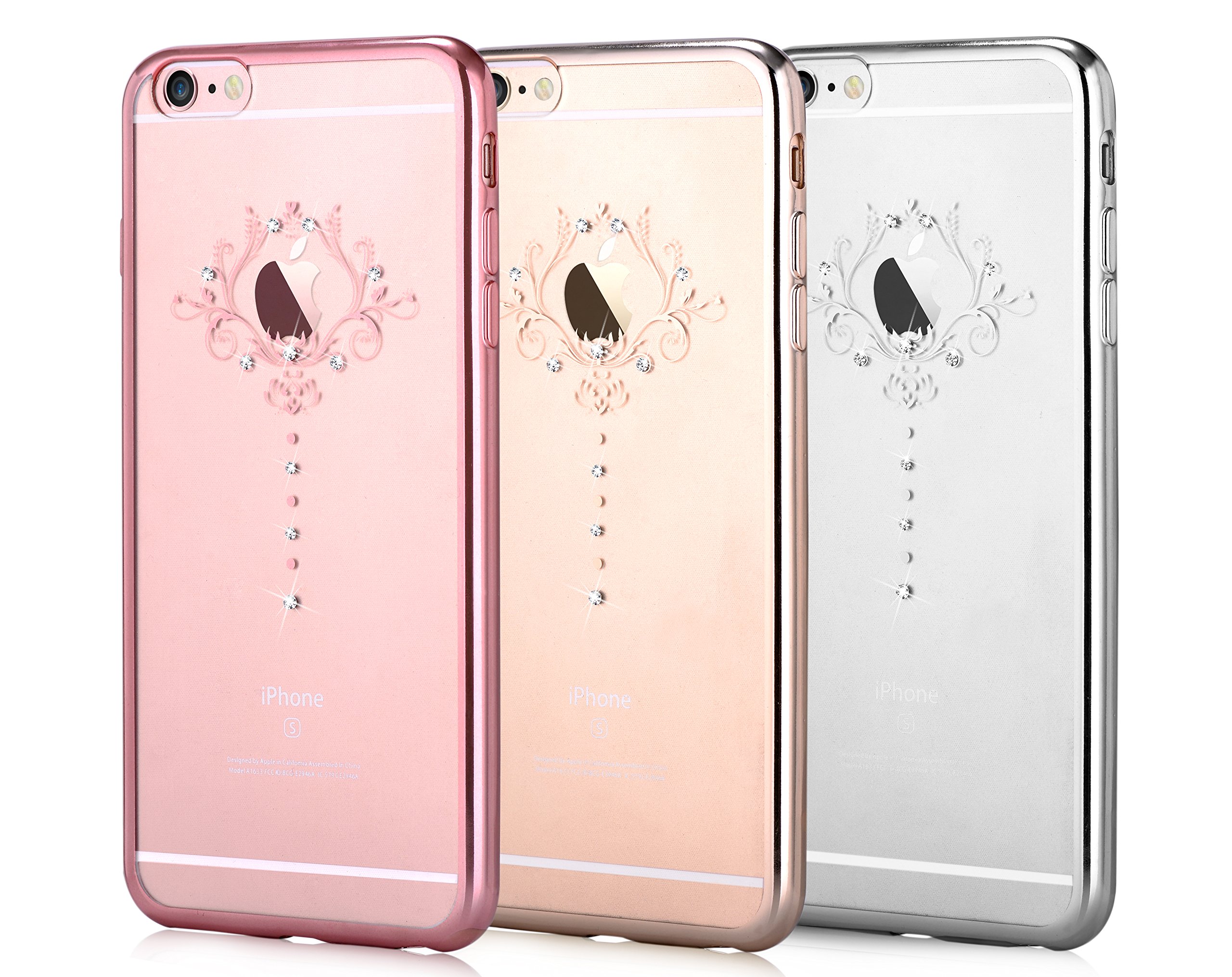 Premium iPhone 6s Plus Case with Swarovski Crystals - Devia Schalke Floral TPU Protective Cover for iPhone 6 Plus/6s Plus (5.5 Inch) in Champagne Gold - Elegant Protection for Daily Use & Special Occasions