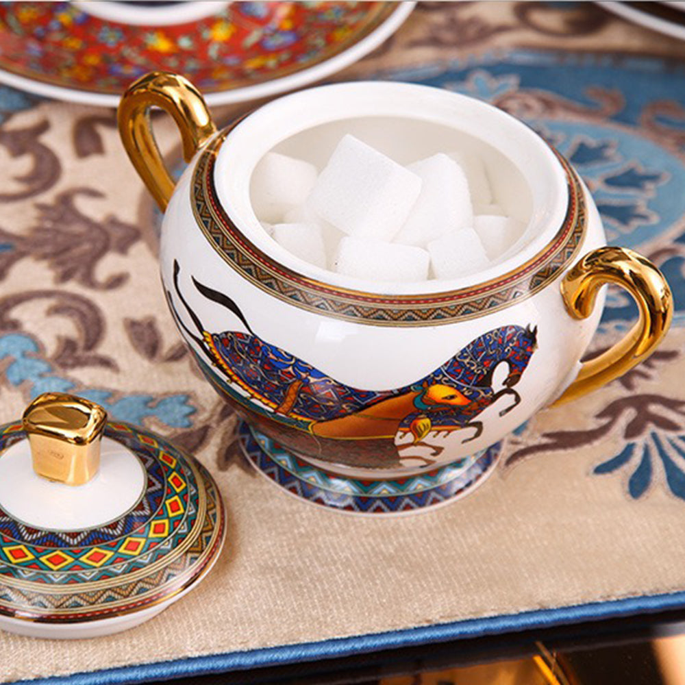 Elegant British Bone China Horse Tea Set - 16-Piece Porcelain Tea Service for Afternoon Tea, Gifts & Collectibles - Perfect for Bridal Showers, High Tea Parties & Home Decor