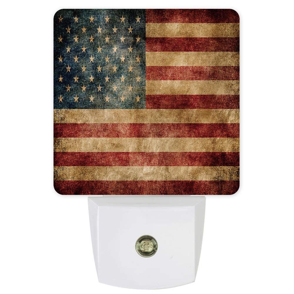 Retro American Flag LED Night Light Plug - Auto Sensor Bedroom Nightlight for Nursery, Kids Room, Boys & Girls | Perfect for Bedrooms, Hallways & Nurseries