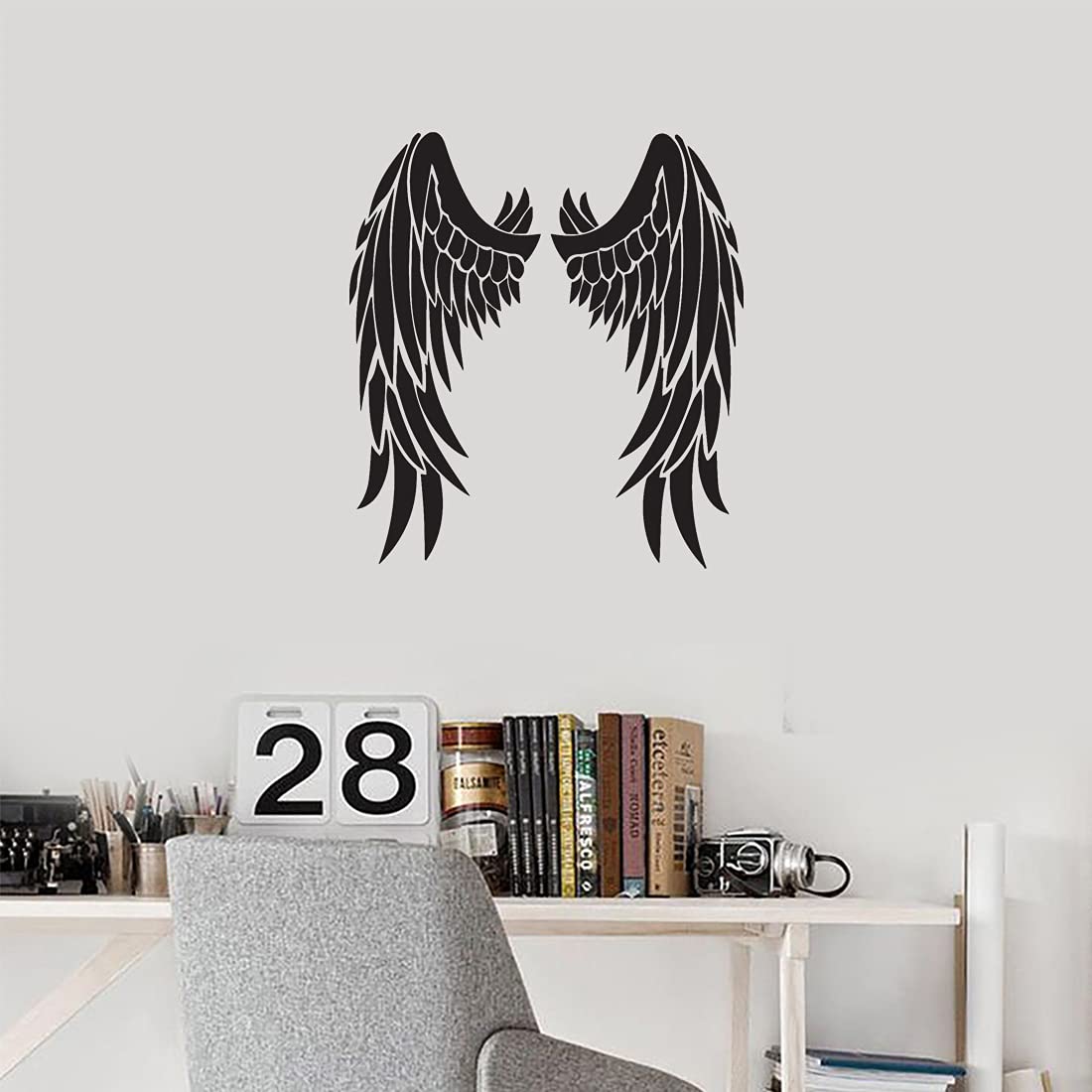 Saint Wings Lovely 1 (Black) (Set of 2) Premium Waterproof Vinyl Decals - Laptop, Phone, Helmet, Car Window, Bumper, Mug, Cup, Door & Wall Stickers - Perfect for Personalizing Devices, Vehicles and Home Decor