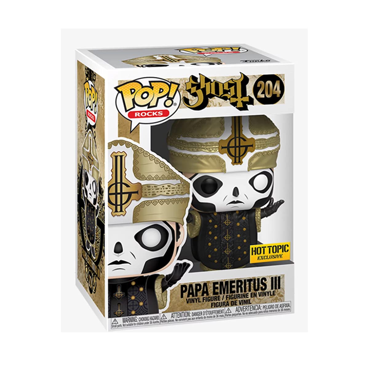 Ghost Pop! Rocks Papa Emeritus III Vinyl Figure #204 - Hot Topic Exclusive with Ecotek Pop Box Protector | Collectible Music-Themed Funko Pop for Display & Gifting