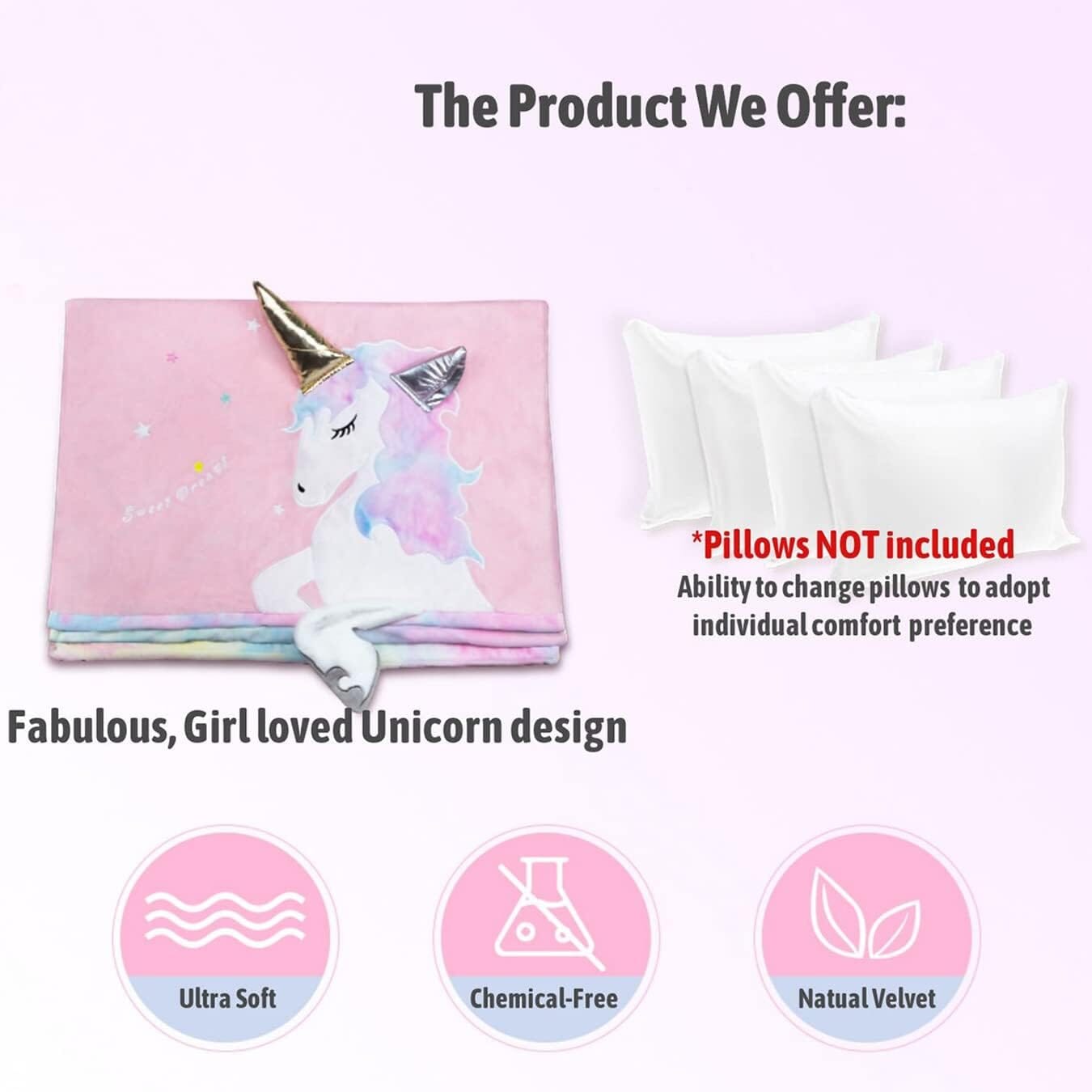 Unicorn Kids Floor Pillow - Soft Bed Seat Cover for Girls, Queen Size - Perfect for Playroom, Bedroom, and Cozy Reading Nook