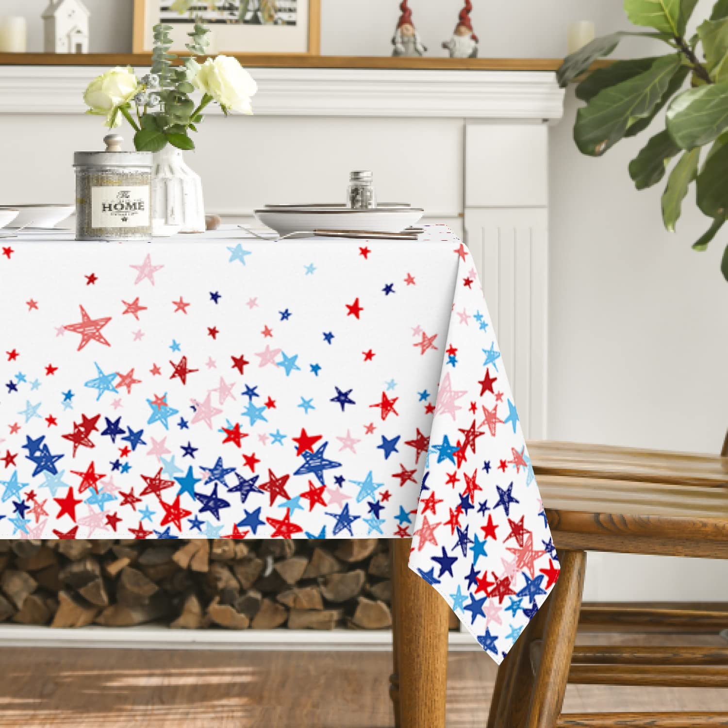 Horaldaily 4th of July Patriotic Tablecloth 60x84 Inch - Red White Blue Stars Design Independence Day Memorial Day Picnic Party Decor - Perfect for Outdoor BBQ, Family Gatherings & Holiday Celebrations