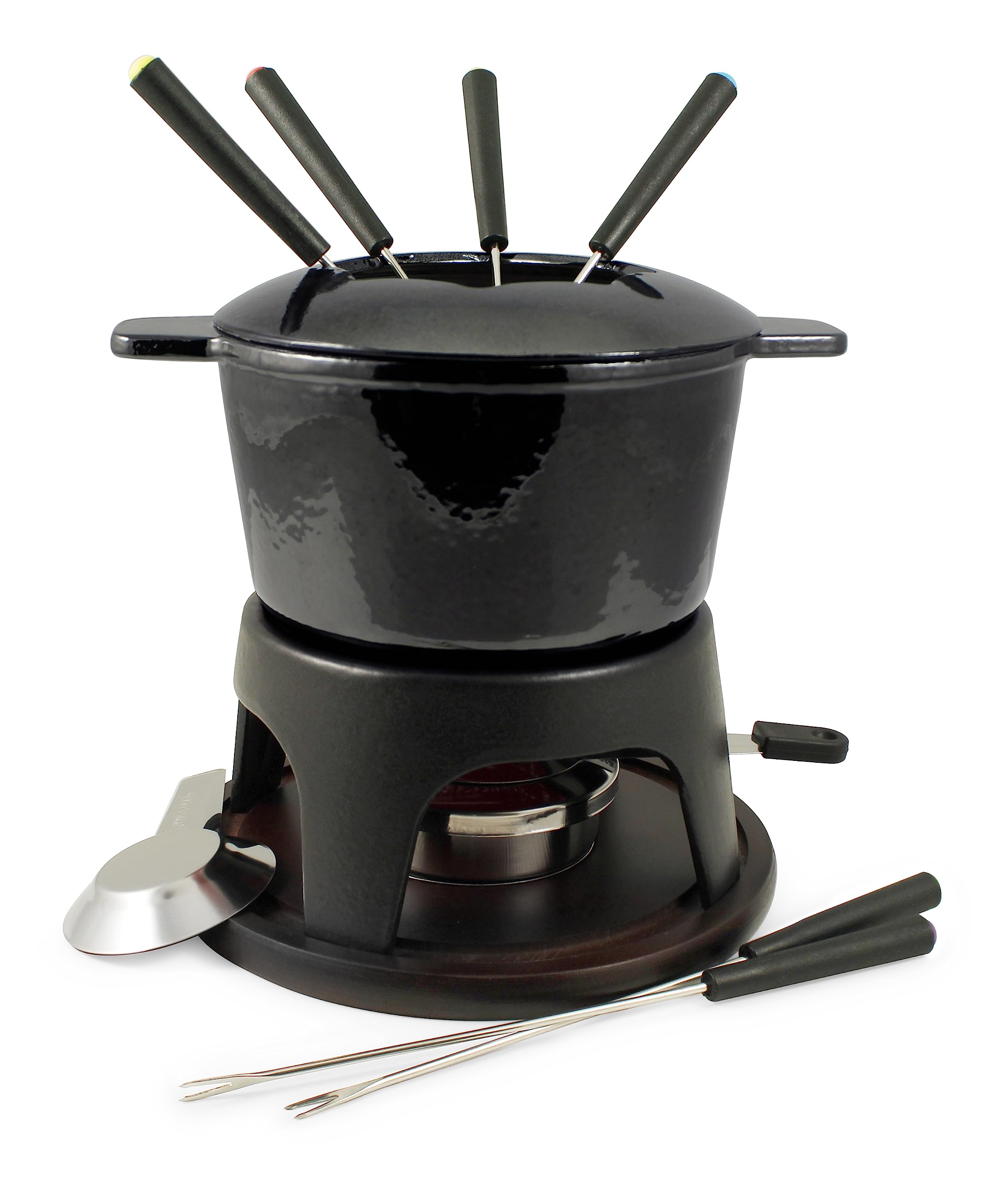 Swissmar Sierra 11-Piece Cast Iron Fondue Set in Metallic Black | Premium Cheese & Chocolate Fondue Pot with Forks | Perfect for Dinner Parties & Romantic Date Nights