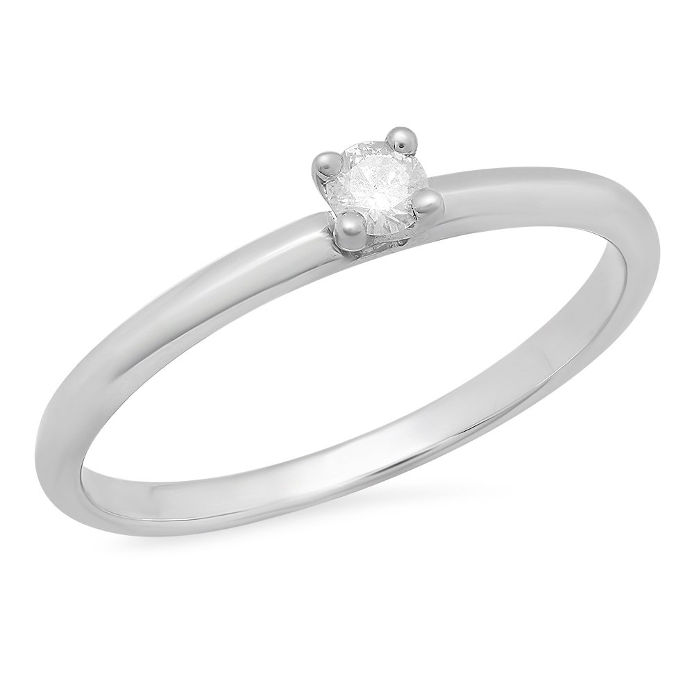 0.10 Carat Round Cut Diamond Solitaire Engagement Ring for Women - Sterling Silver 925, Dazzlingrock Collection | Perfect Proposal Gift, Anniversary Jewelry & Wedding Band
