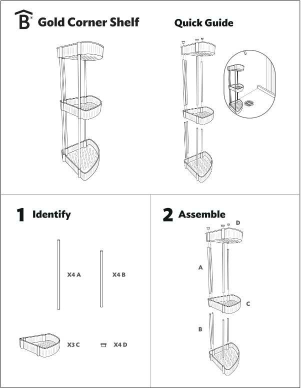 Stylish Gold Corner Shelf for Home Decor - Space-Saving Wall Mounted Display Shelf for Living Room, Bedroom, Bathroom & Office Organization