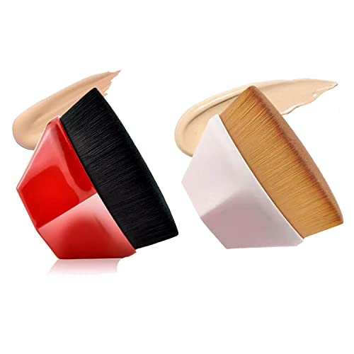 Premium Flat Top Kabuki Foundation Brush - Soft Synthetic Bristles for Flawless Liquid & Powder Makeup Application - Travel-Friendly with Protective Cap (Red & Pink) - Perfect for Everyday Makeup & Professional Use