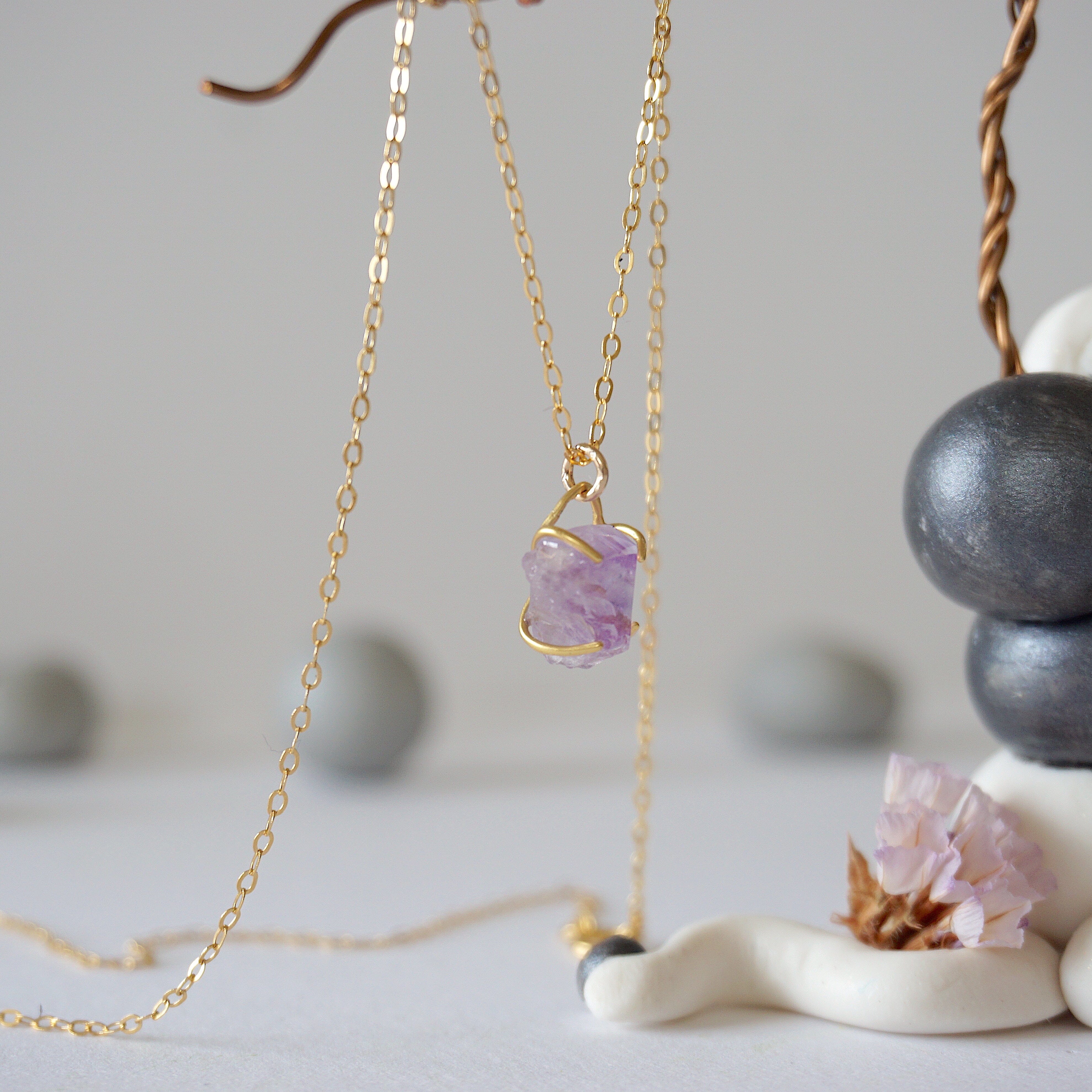 14K Gold Filled Amethyst Huggie Charm Necklace for Women - Elegant Layering Jewelry for Everyday Wear & Special Occasions