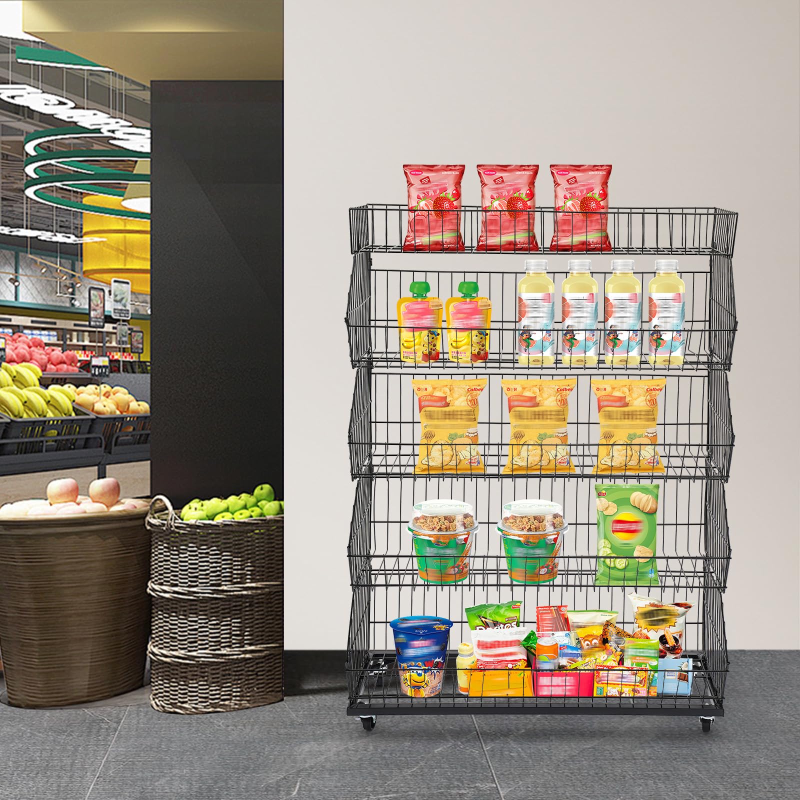 5-Tier Rolling Display Shelf for Retail Stores - 18