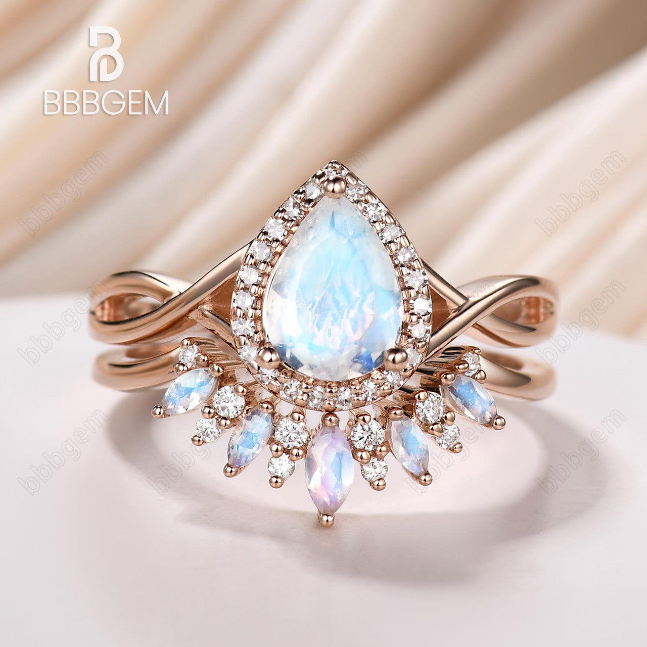 Moonstone Bridal Set - Unique Marquise & Pear Shaped Wedding Ring Set for Women | Perfect for Engagement, Anniversary & Bridal Jewelry Gifts
