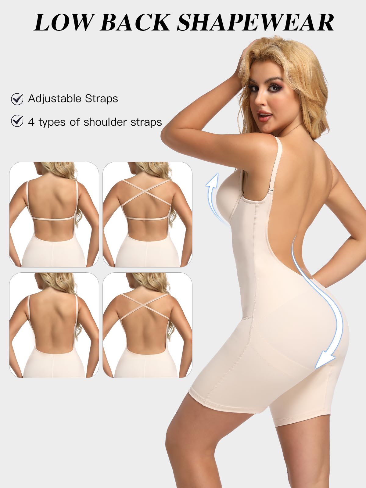 Decorus Backless Shapewear Strapless Bodysuit for Women - Full Body Tummy Control with Built-in Bra & Plunge Neckline - Perfect for Wedding Dresses, Evening Gowns & Special Occasions