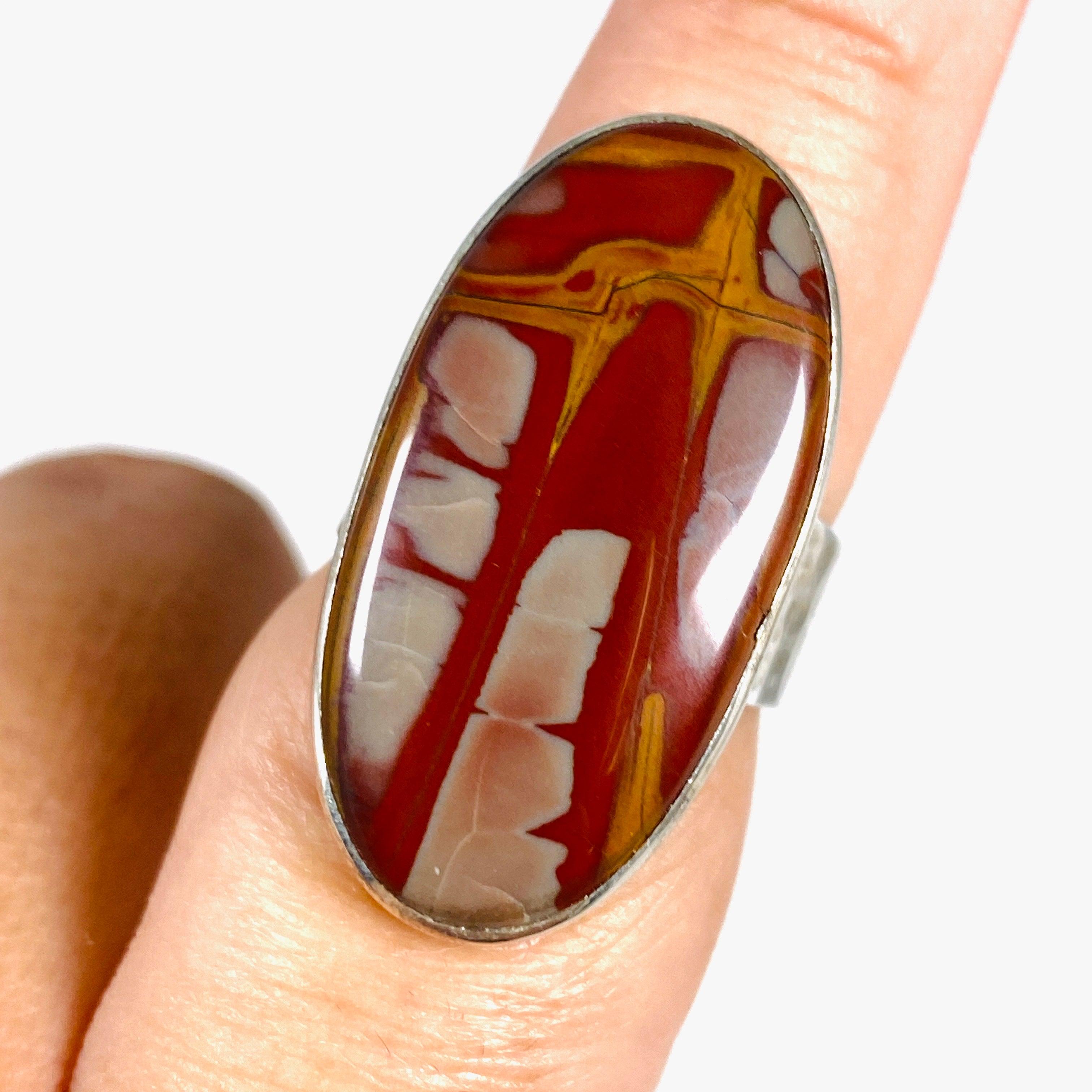 Pilbara Noreena Jasper Oval Hammered Band Ring - Size 9 - KRGJ2219 - Handmade Boho Jewelry for Women - Perfect for Everyday Wear & Special Occasions