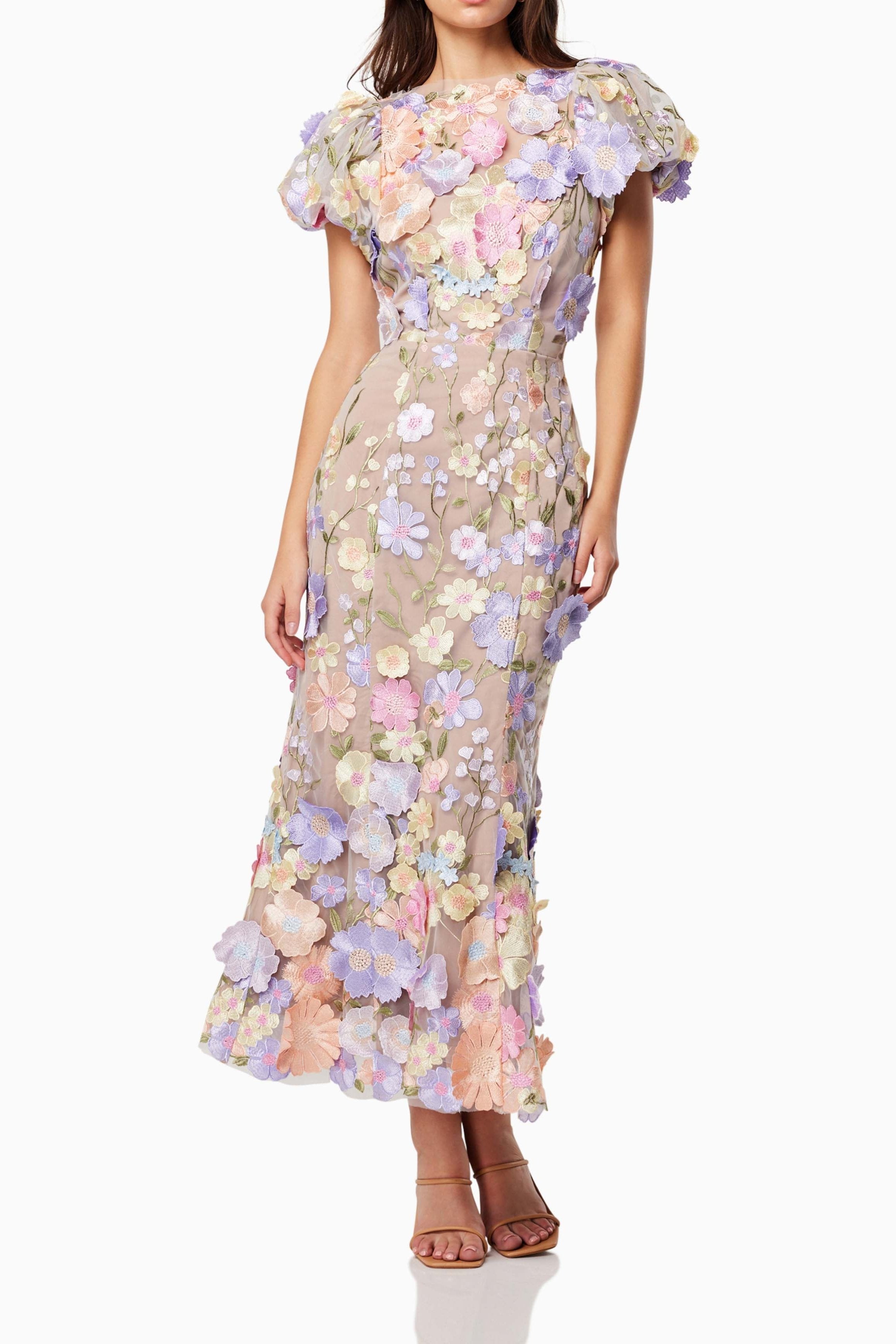 Astraea Elegant 3D Lace Maxi Dress - Purple Long Formal Evening Gown for Women | Perfect for Weddings, Prom, Cocktail Parties & Special Occasions