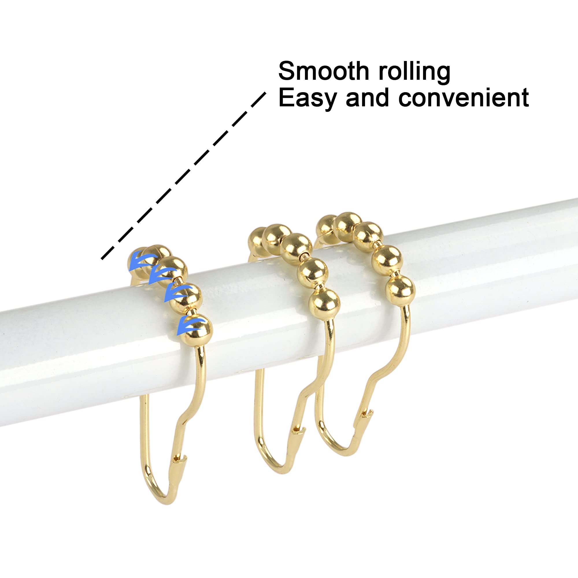 Rustproof Metal Shower Curtain Hooks Rings - Set of 12 Golden Bathroom Accessories for Shower Rods & Curtains | Durable & Stylish Upgrade for Your Bathroom Decor