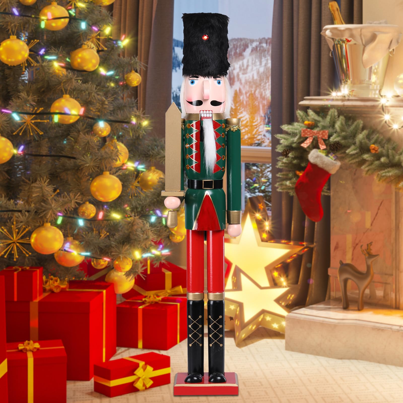 Green Wooden Soldier Nutcracker Christmas Decor - Festive Holiday Figurines for Indoor Table & Mantel Decorations | Perfect Christmas Gifts & Home Décor (41.5cm) - Ideal for Holiday Parties, Tree Skirts & Festive Centerpieces