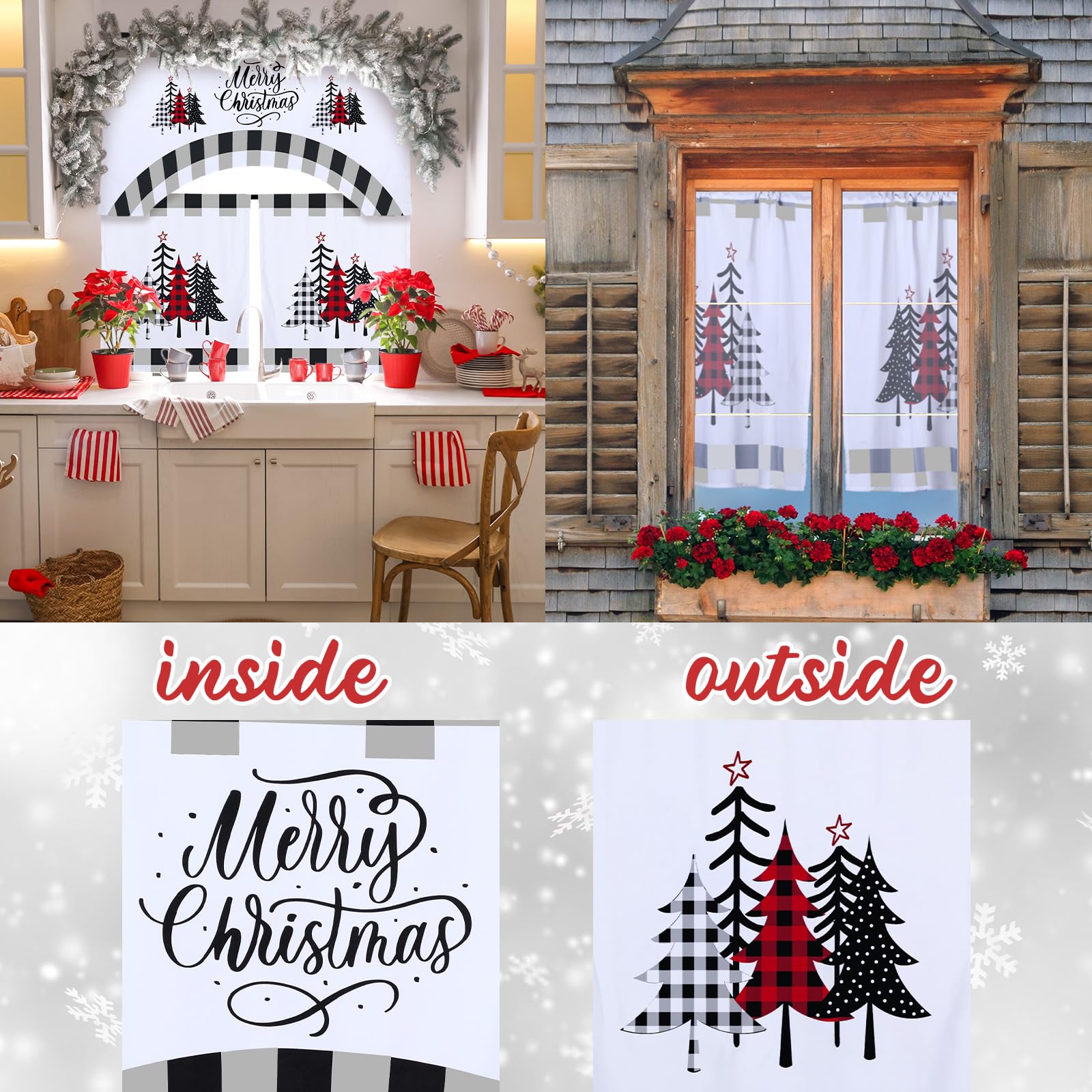 Ganeen 3-Piece Christmas Kitchen Curtain Set - Buffalo Plaid Black & White Tier Curtains with Valance | Farmhouse Holiday Decor | Perfect for Kitchen Windows, Dining Room & Christmas Home Decoration
