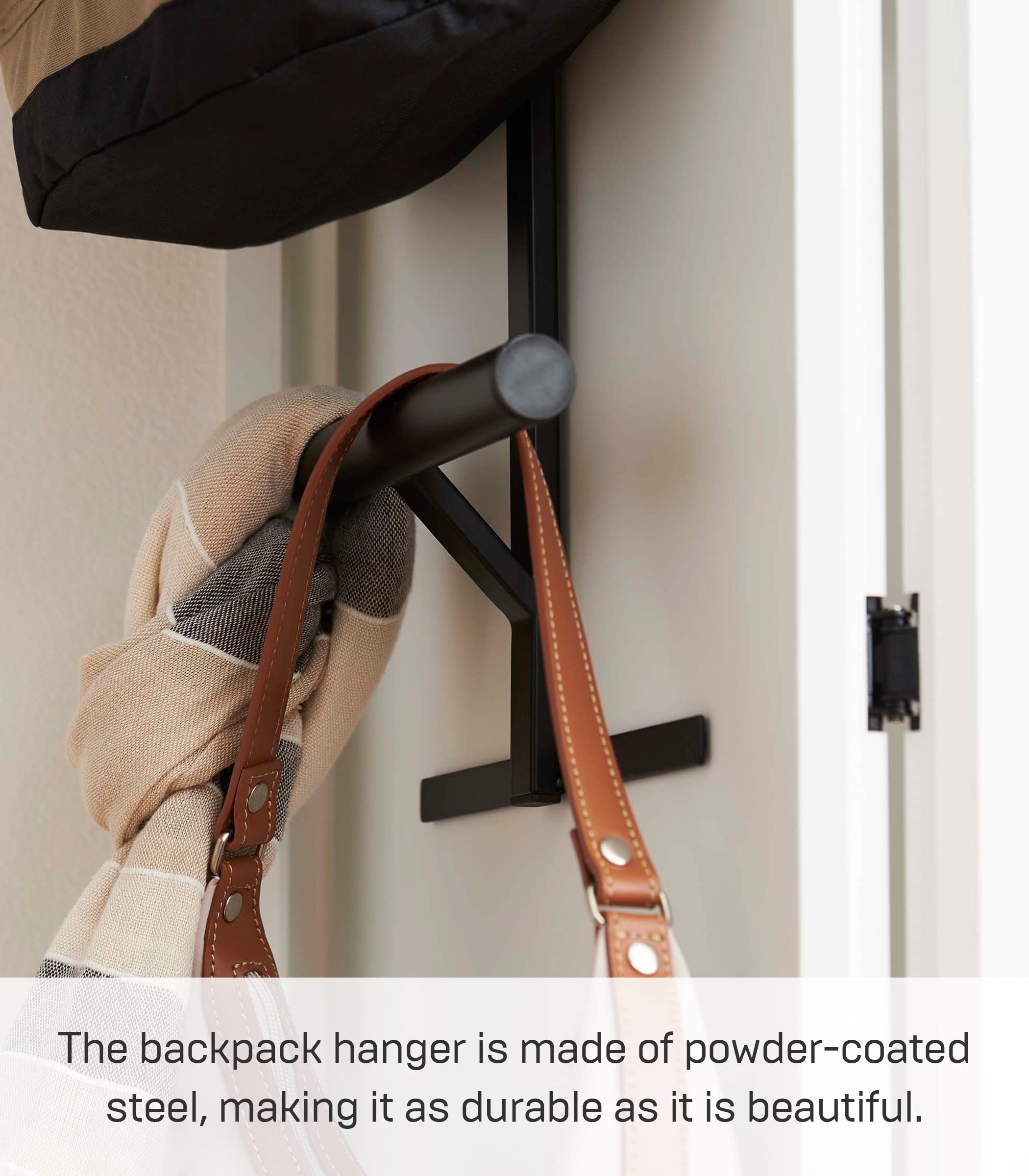 Yamazaki Home Over The Door Backpack Hanger - 2-Tier Metal Storage Rack for Closet & Bedroom Organization | Easy Install Steel Hook | Perfect for Dorm, Kids Room & Small Space Storage