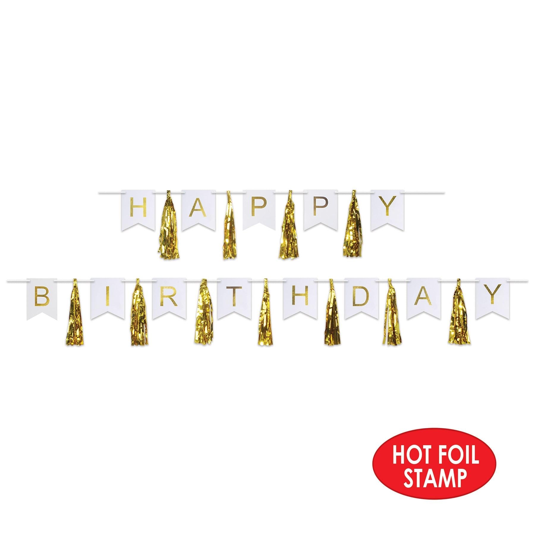 12 Pack Gold and White Happy Birthday Party Tassel Streamers - Premium Party Decorations for Birthday Celebrations, Baby Showers & Special Events