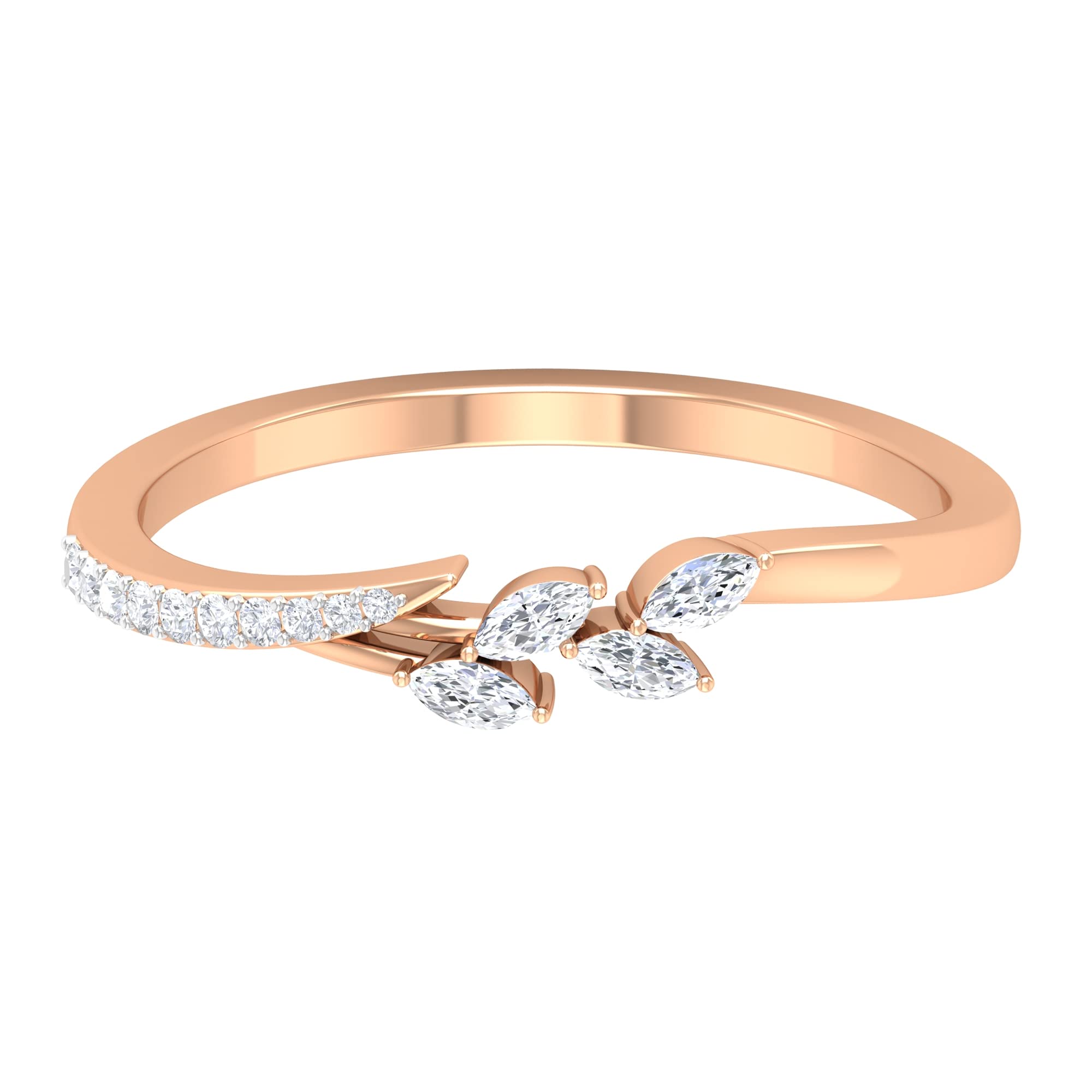 1/4 CT Diamond Promise Ring for Women - Round & Marquise Cut 14K Solid Gold Leaf Branch Engagement Ring - Perfect for Anniversaries, Proposals & Special Occasions