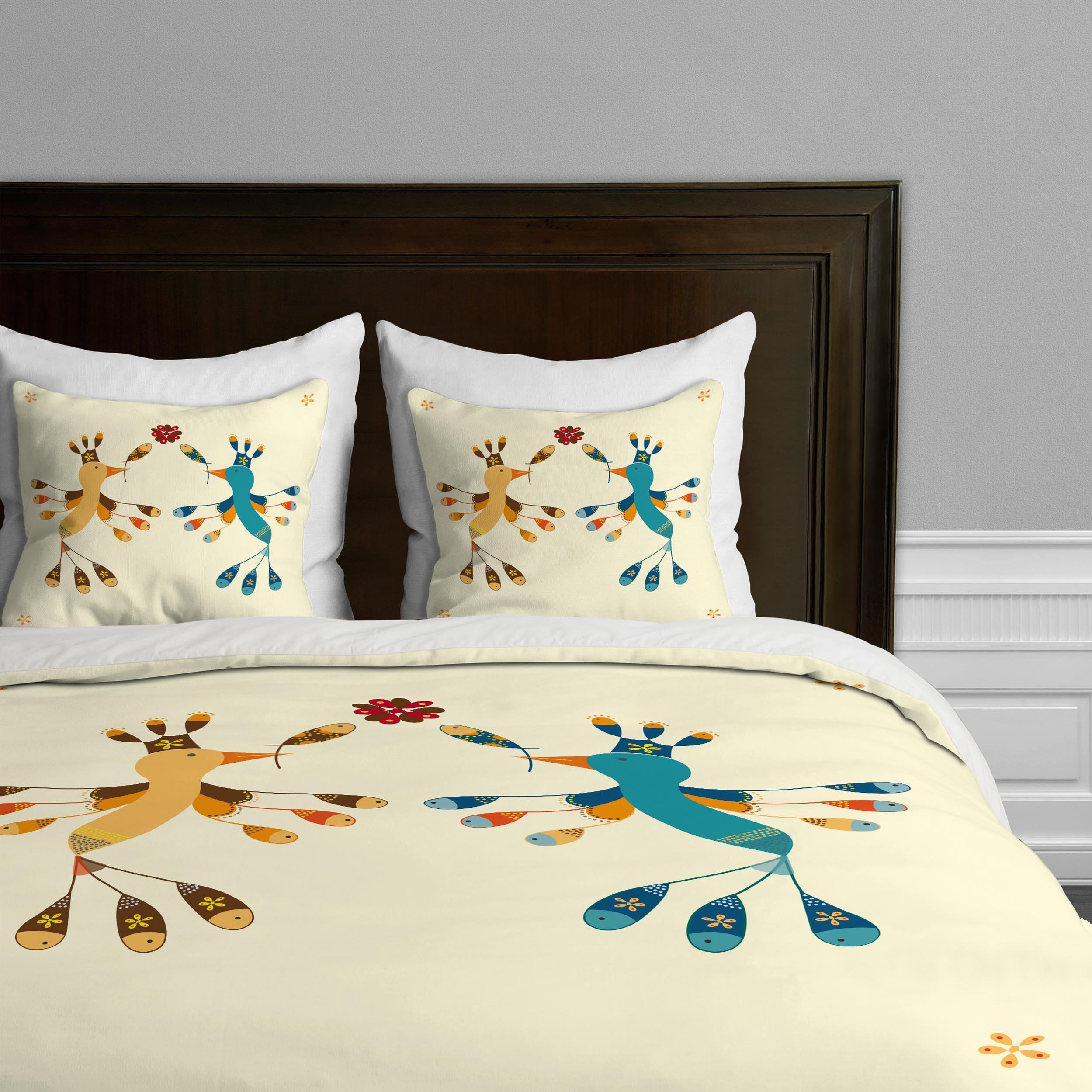 Deny Designs Gabriela Larios Tortolitas Couple Duvet Cover Set - Twin/Twin XL Size, Soft Cotton Bedding for Romantic Bedroom Decor