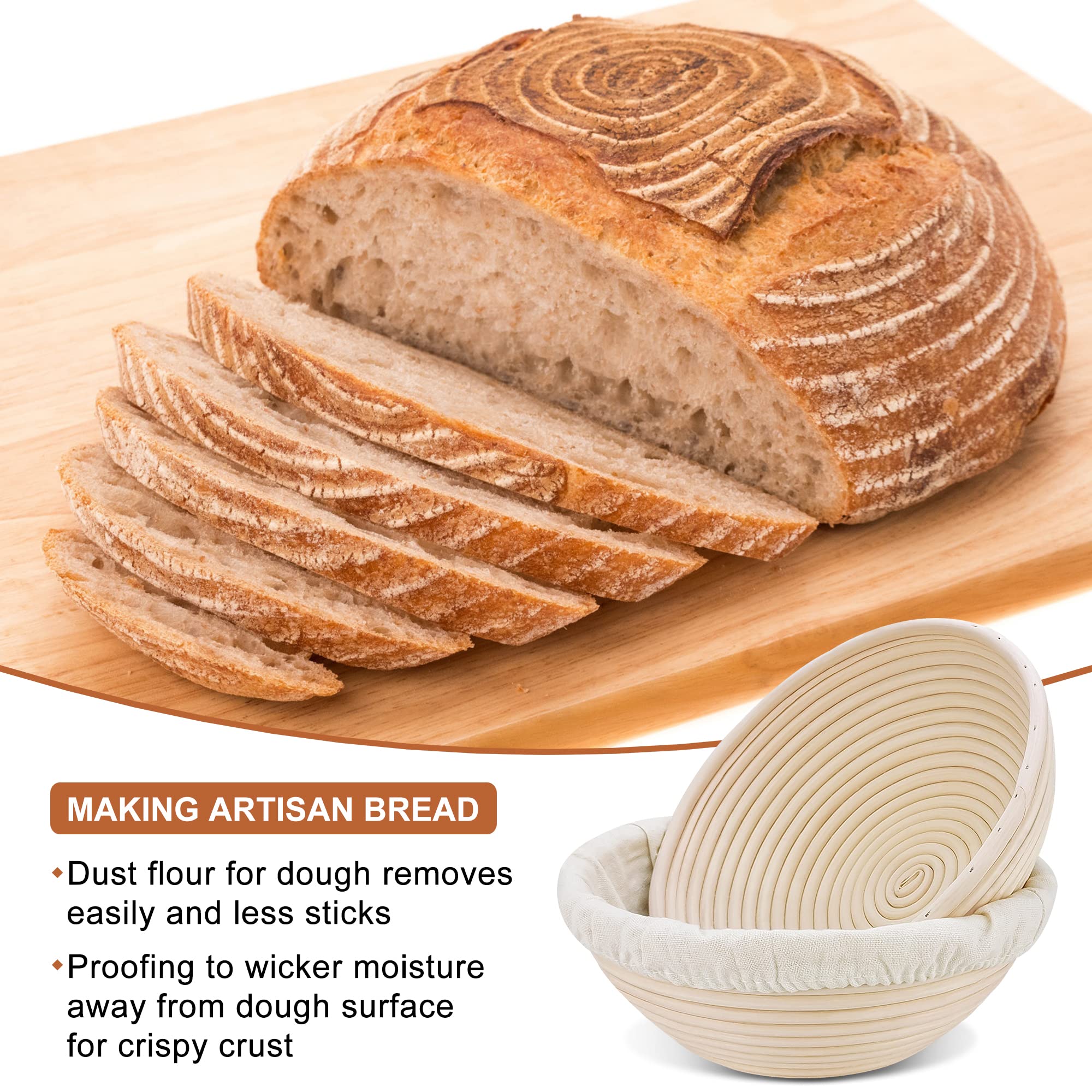 Banneton Bread Proofing Basket - 2 Pack 8.5 Inch Round Rattan Bread Bowls with Linens for Artisan Sourdough Baking | Perfect for Home Bakers & Professional Chefs | Ideal for Bread Making, Proofing Dough & Creating Beautiful Loaves