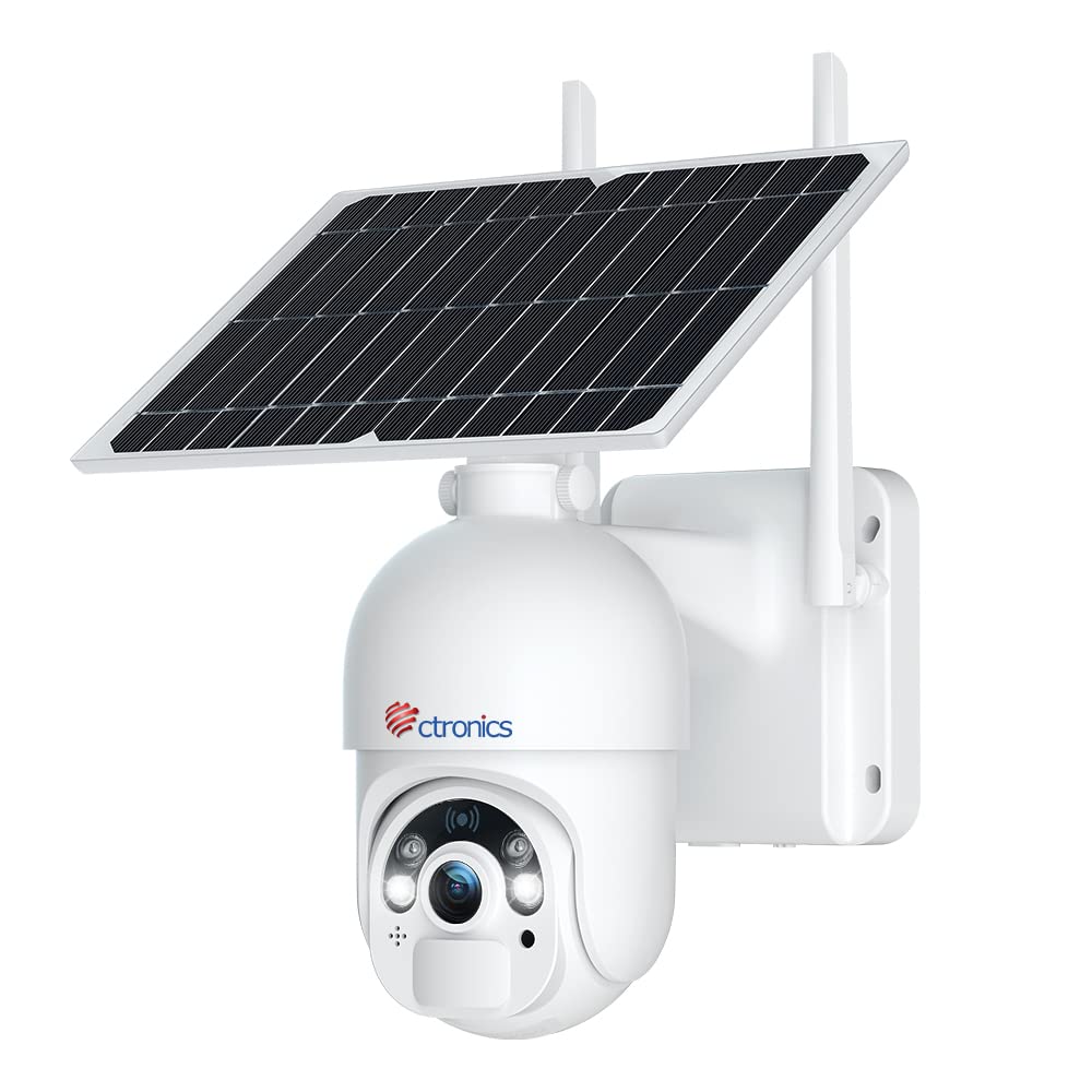 Ctronics 2.5K 4MP Wireless Outdoor Security Camera with Solar Power - 2560x1440P HD, 10000mAh Battery, 360° PTZ, Color Night Vision, PIR Human Detection, 2-Way Audio, IP66 Weatherproof - Ideal for Home, Yard, Garage & Business Surveillance