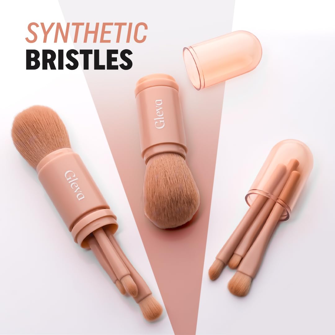 Gleva 4-in-1 Travel Makeup Brush Set - Mini Lip & Eye Shadow Brushes for Women | Perfect for On-the-Go Touchups