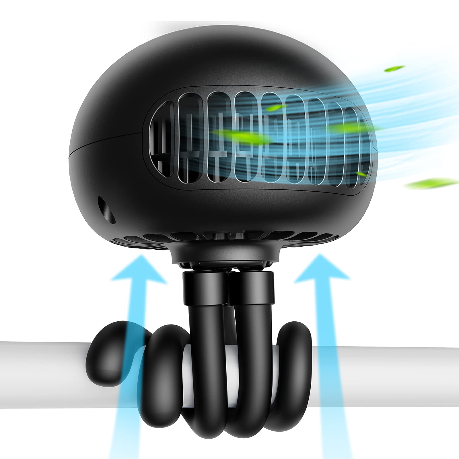 SmartDevil 3-Speed Portable Clip-On Stroller Fan with Flexible Tripod - 60° Rotatable Rechargeable Handheld Fan for Baby Stroller, Car Seat, Gym, Camping & Outdoor Activities (Black) - Perfect for Hot Weather & Travel Cooling