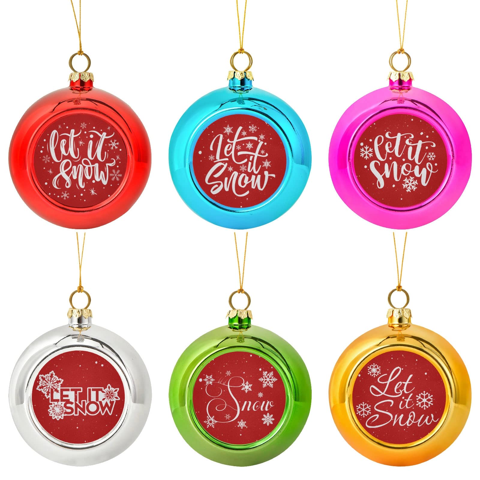 Let it Snow Shatterproof Plastic Christmas Ball Ornaments - Durable Xmas Baubles for Holiday Tree, Wedding & Party Decorations (Set of 12) - Perfect for Indoor/Outdoor Christmas Decor & Gift Exchange