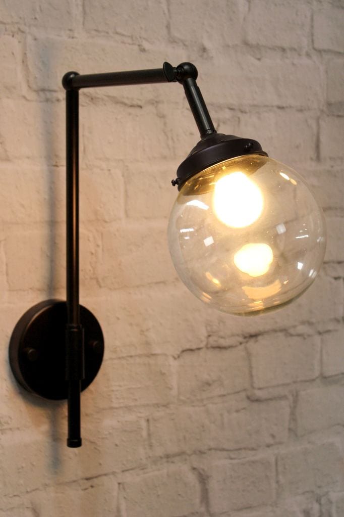 Adjustable Swivel Arm Wall Light with Glass Ball Shade - Modern Glass Ball Wall Sconce for Living Room, Bedroom, Hallway Lighting