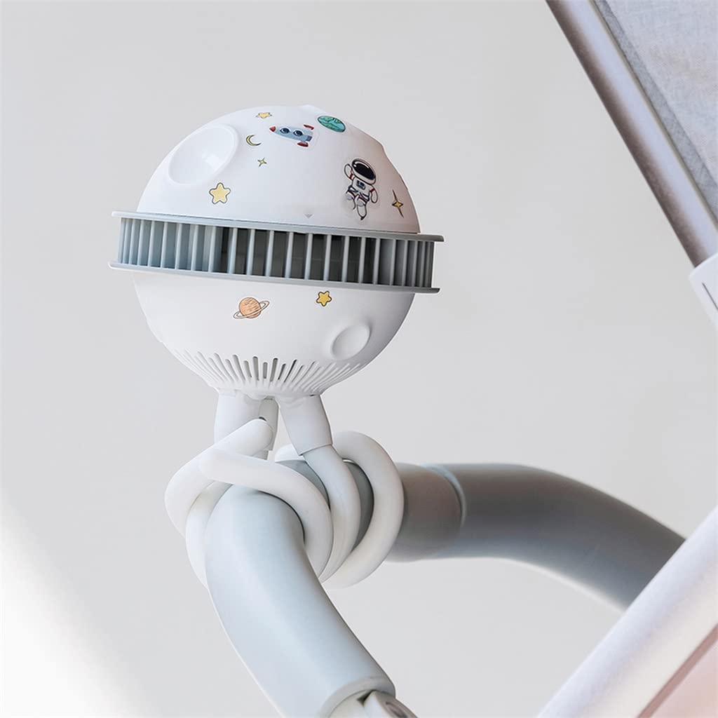 Rechargeable Stroller Fan for Kids - Safe No-Blade Design with DIY Stickers, Portable Cooling Fan for Baby Strollers, Car Seats & Outdoor Activities (White, 107.5x07.5x262mm) - Perfect Gift for Children & Students