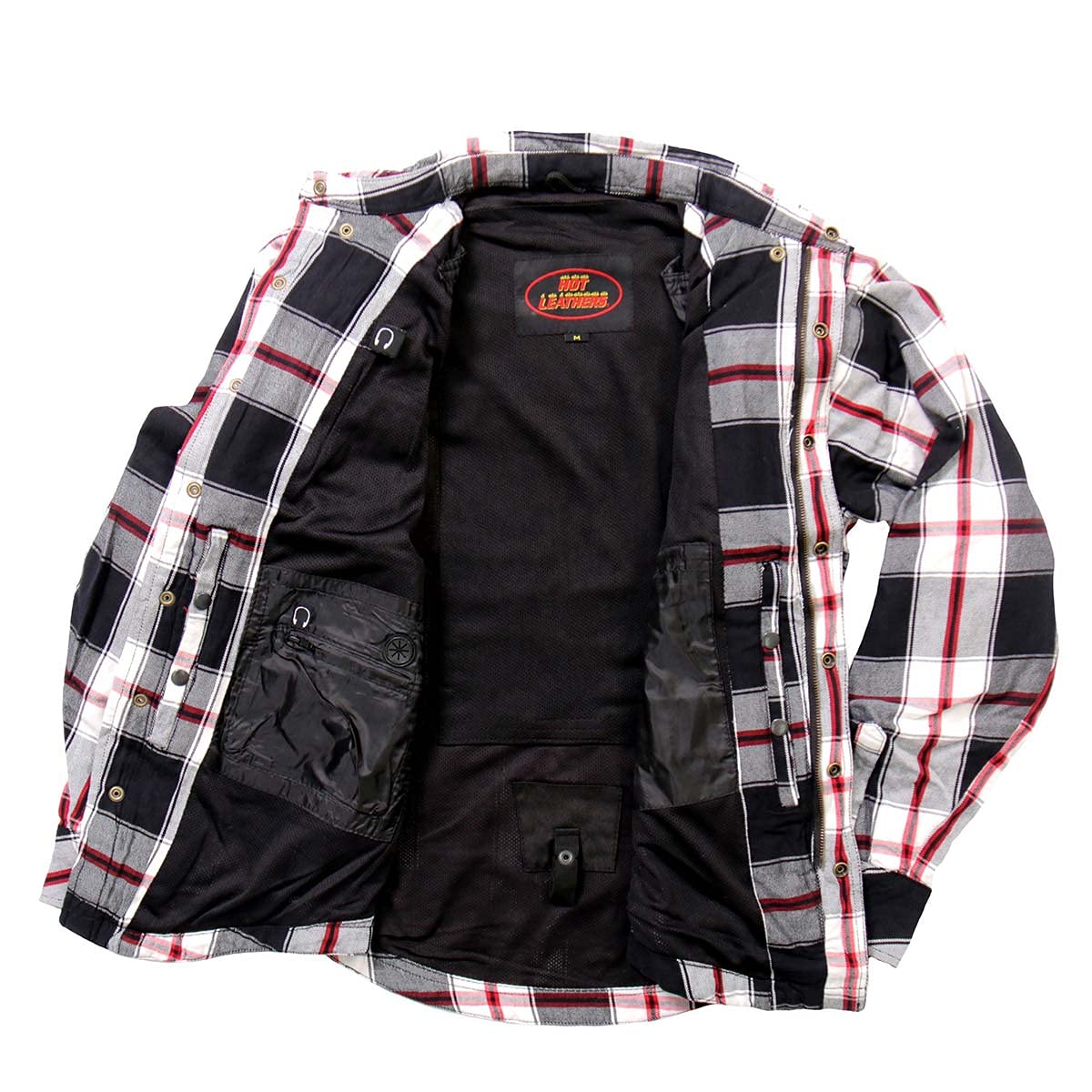 Hot Leathers JKM3001 Men's Red & White Flannel Motorcycle Shirt Jacket with CE Armor Protection - Large Size for Riding Comfort & Safety | Perfect for Bikers & Motorcycle Enthusiasts