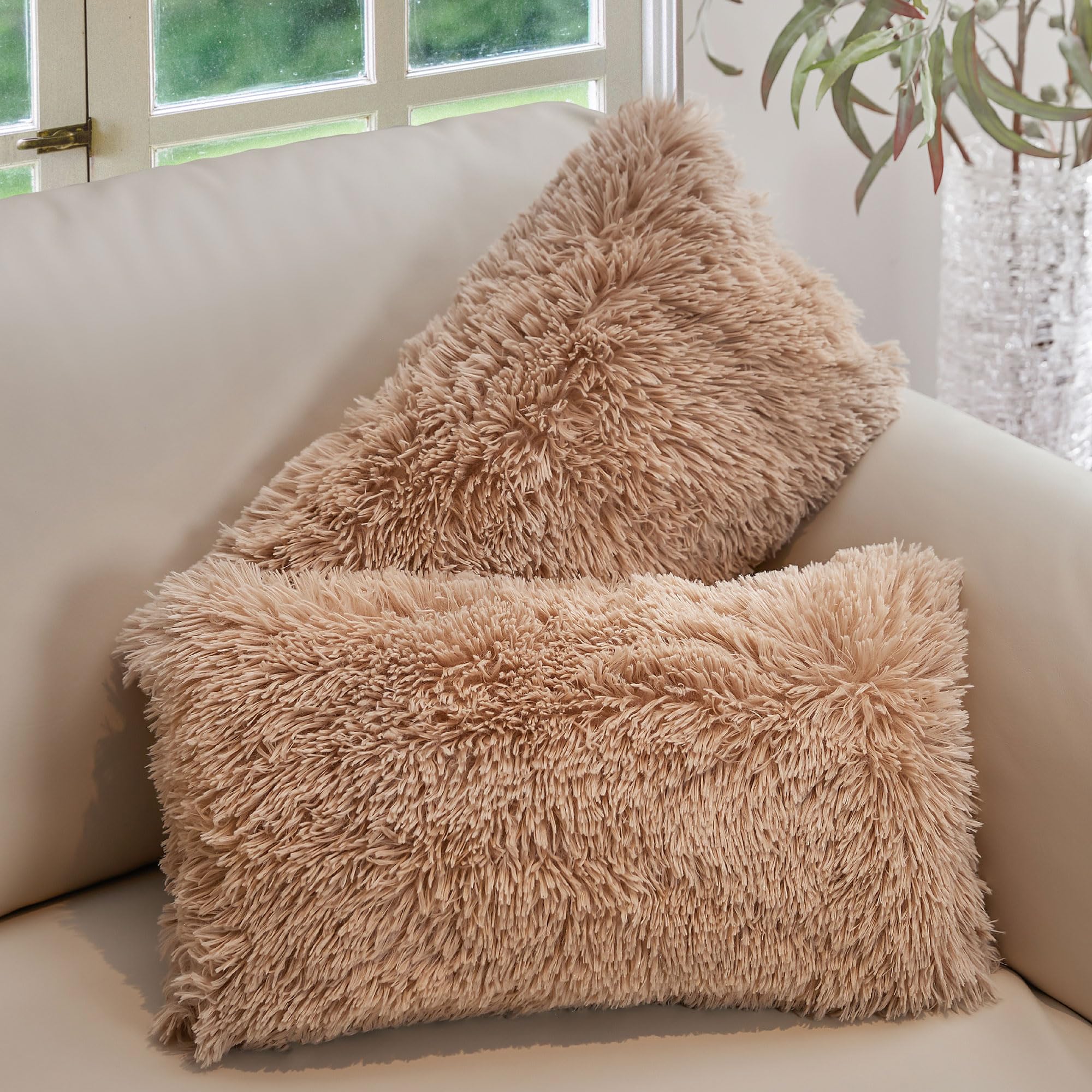 Soft Shaggy Throw Pillows for Couch and Bed - 12