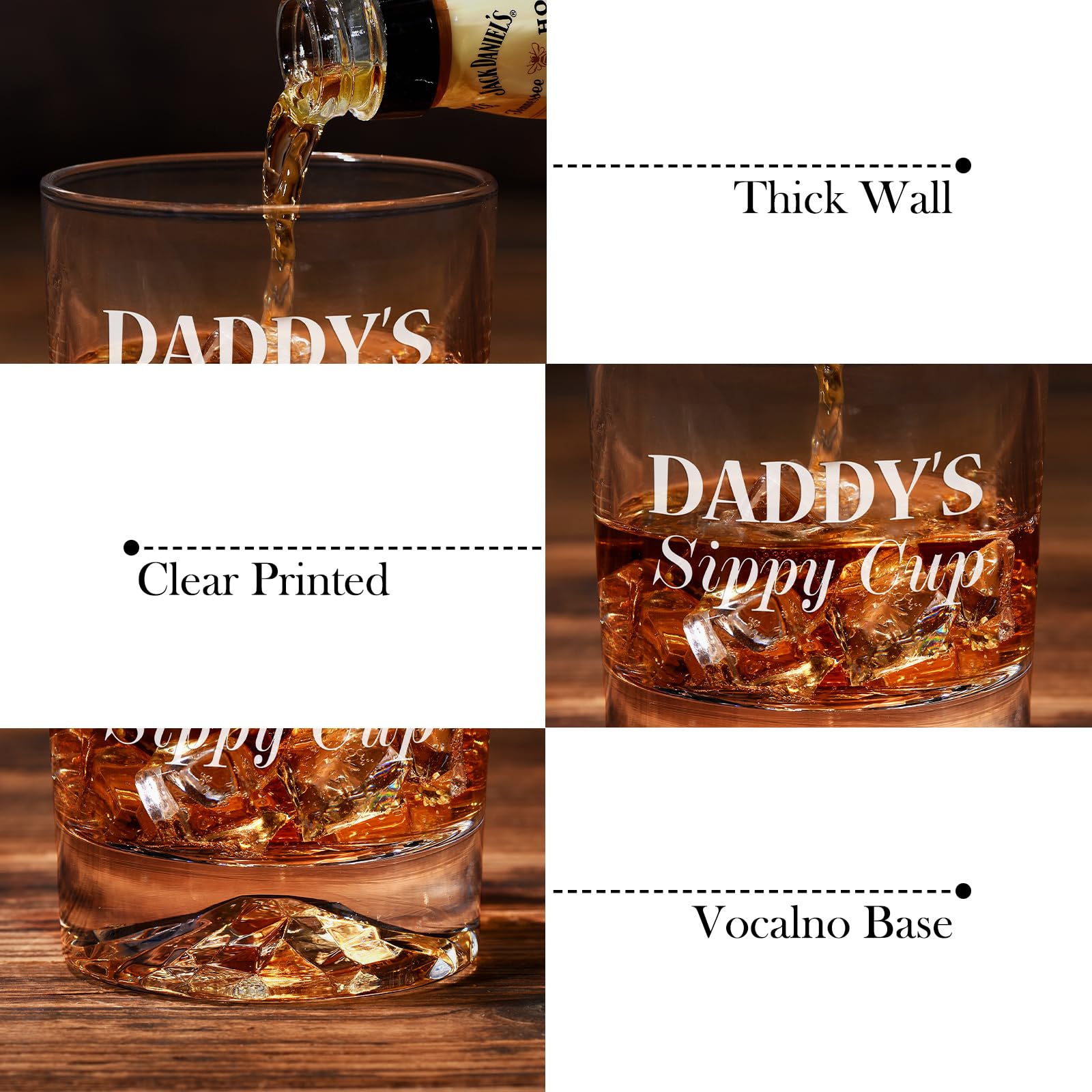 PONPUR Whiskey Glass Gift Set for Dad - Includes 4 Whiskey Stones & Wooden Box - Funny Birthday Gifts for New Dad, Husband, or Him - Perfect Christmas Stocking Stuffer - Ideal for Father's Day, Anniversary, or Whiskey Lovers' Special Occasions