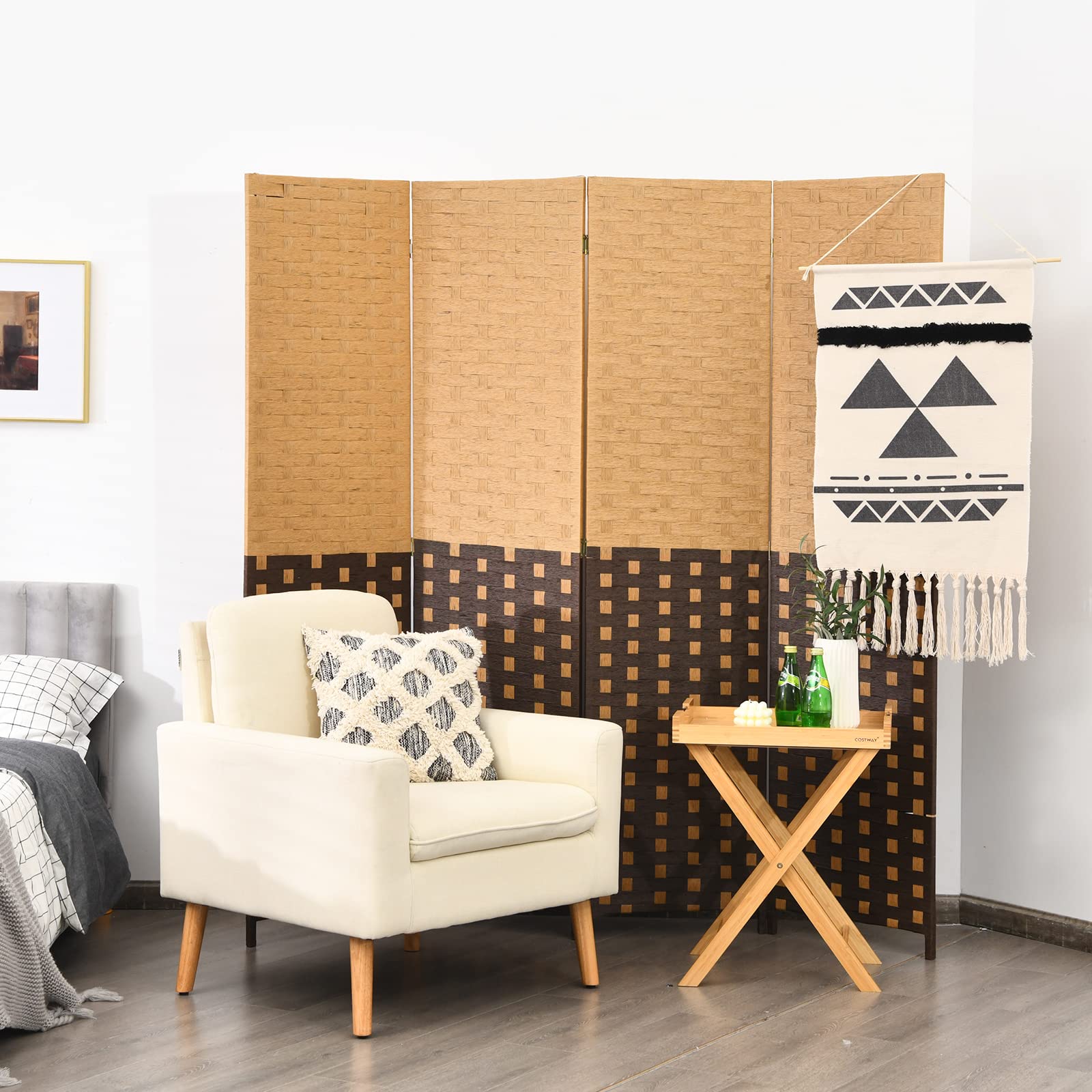 Giantex 4-Panel Handmade Rattan Room Divider Screen - 6FT Tall Freestanding Wood Partition for Home, Office & Bedroom - Portable Folding Privacy Screen for Indoor Spaces & Room Separation