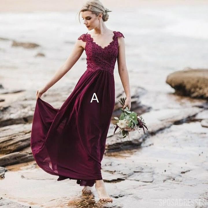 Elegant Mismatched Dark Red Chiffon Long Bridesmaid Dresses - WG793 | Perfect for Weddings, Proms & Formal Events