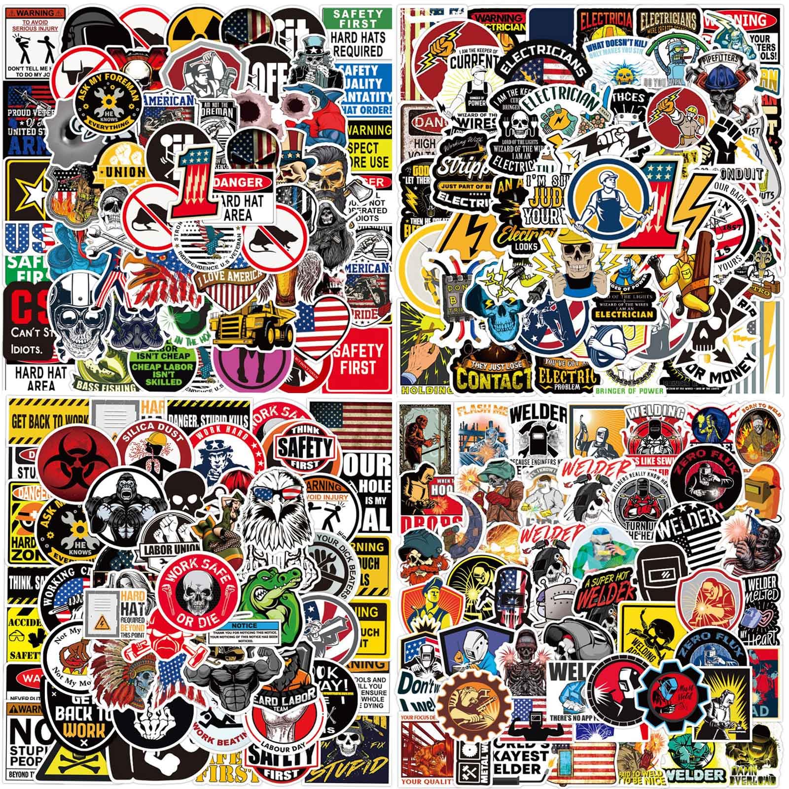 200pcs Funny Hard Hat Stickers for Construction Workers - Waterproof Vinyl Helmet Decals for Electricians, Welders & Mechanics - Perfect for Toolbox, Safety Gear & Work Equipment - Great Blue Collar Gifts for Men (Dirty Style)